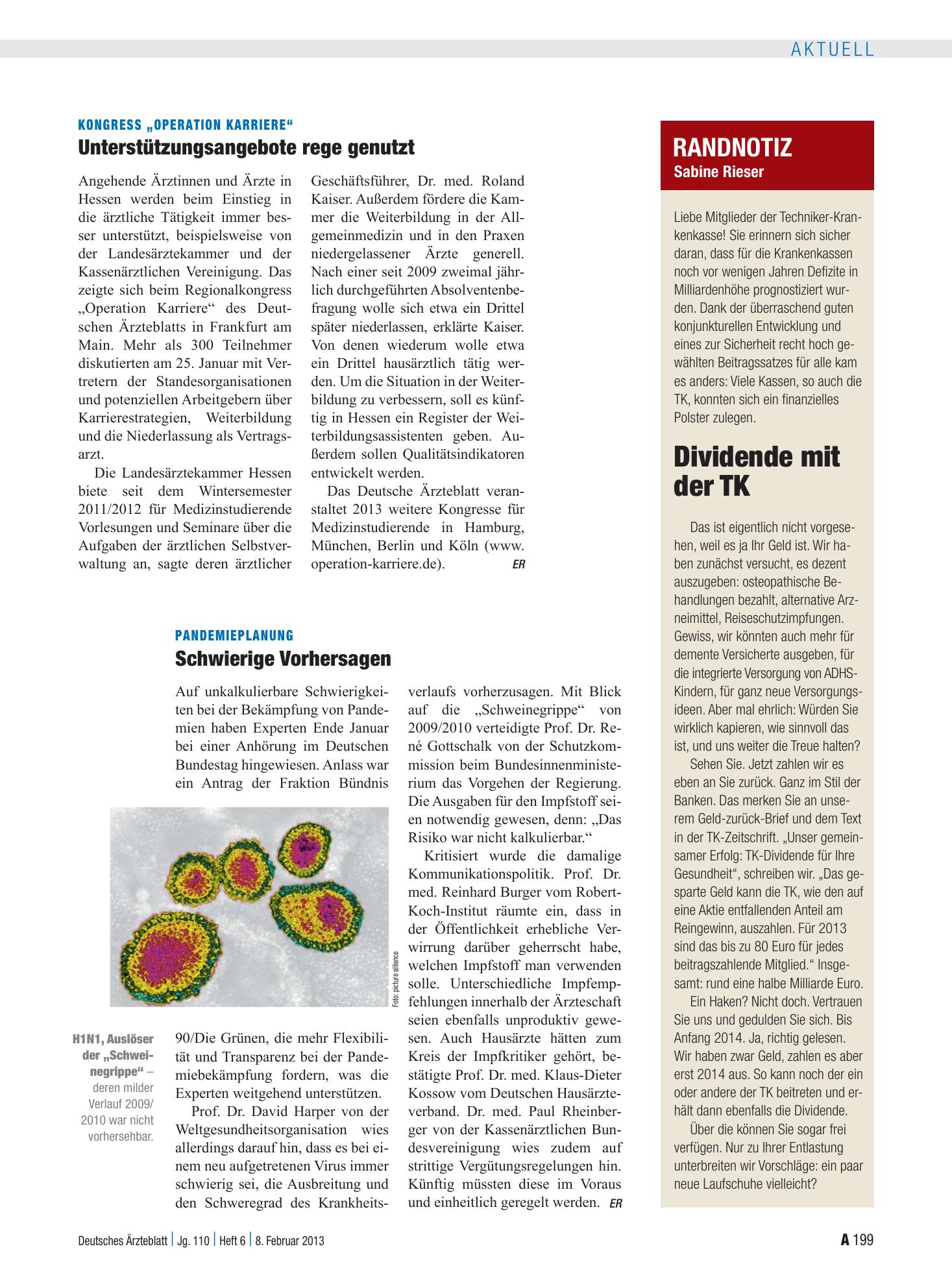 Vorschauseite 1: Randnotiz: Dividende mit der TK – Deutsches Ärzteblatt