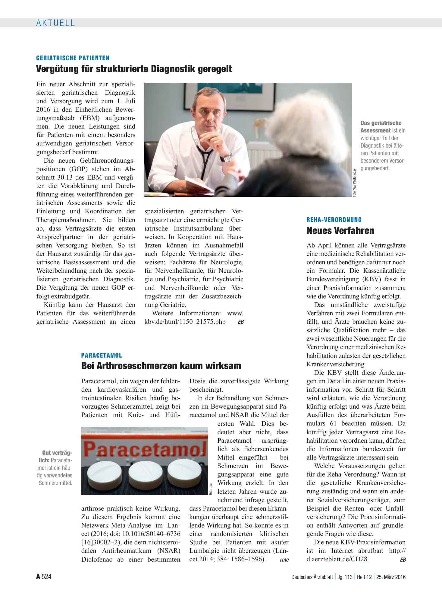 Vorschauseite 1: Paracetamol: Bei Arthroseschmerzen kaum wirksam – Deutsches Ärzteblatt