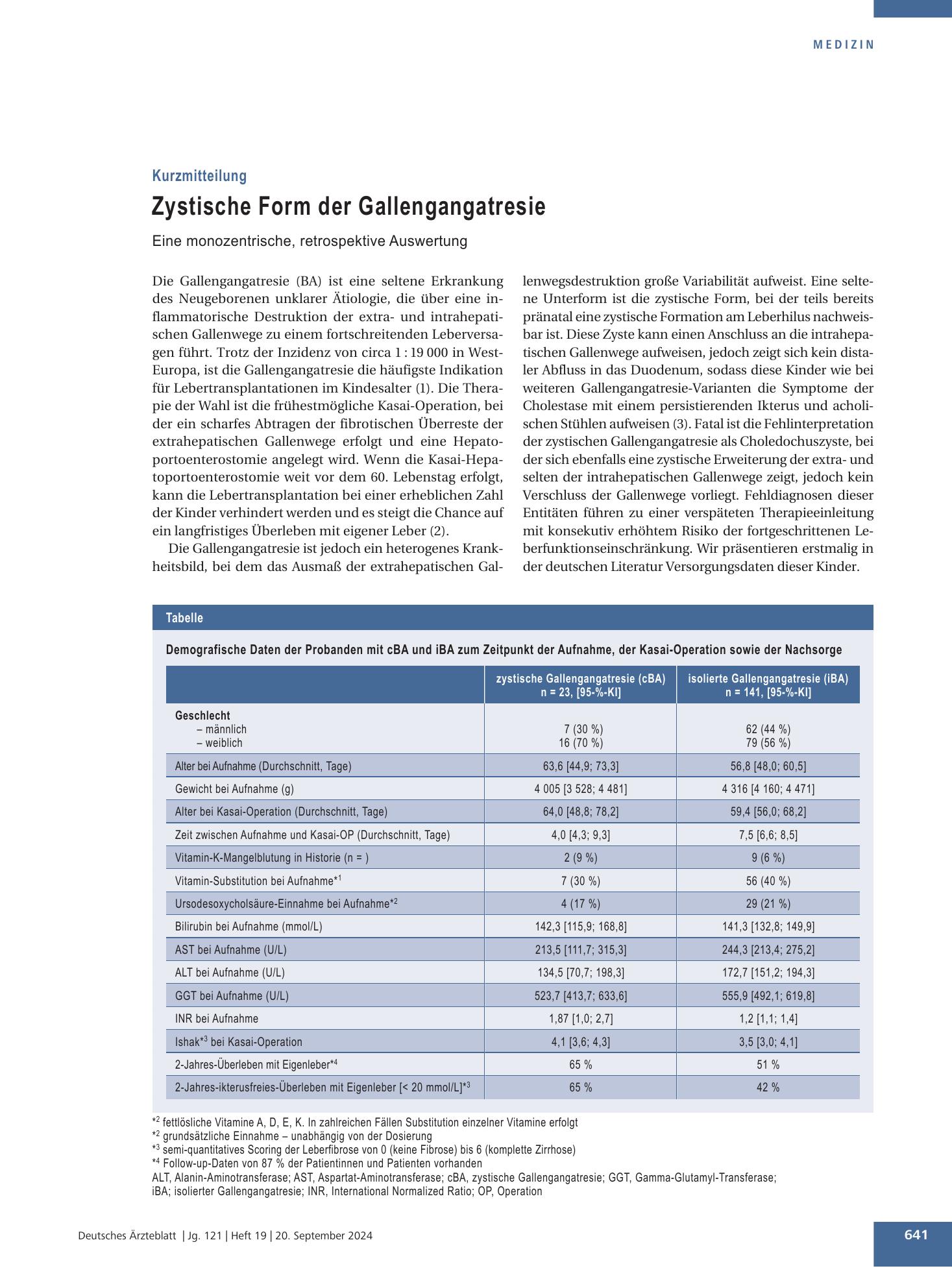 Vorschauseite 1: Zystische Form der Gallengangatresie – Deutsches Ärzteblatt