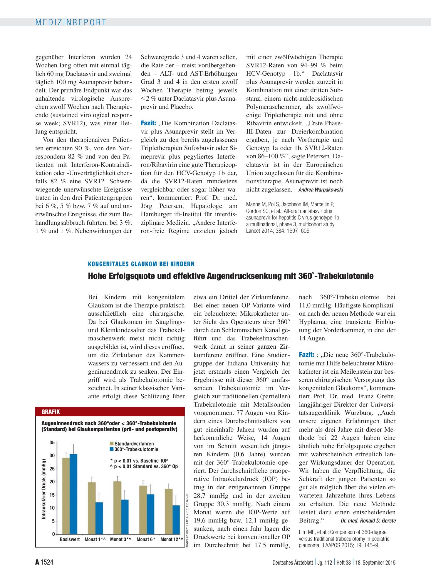 Vorschauseite 1: Kongenitales Glaukom bei Kindern: Hohe Erfolgsquote und effektive Augendrucksenkung mit 360˚-Trabekulotomie – Deutsches Ärzteblatt