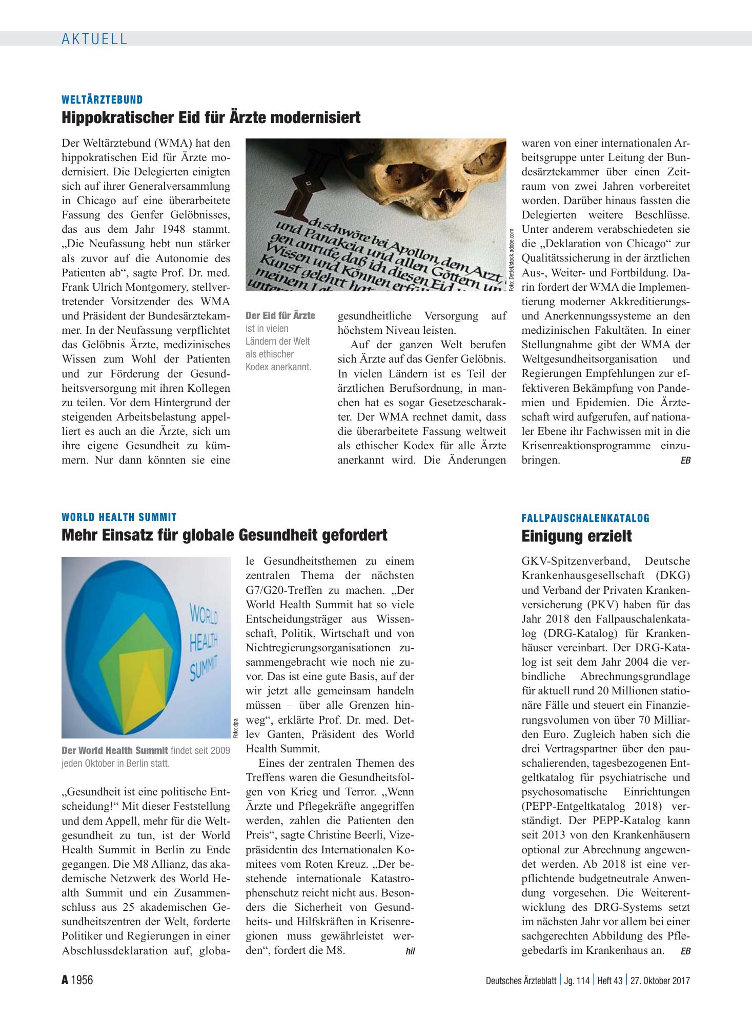 Vorschauseite 1: Fallpauschalenkatalog: Einigung erzielt – Deutsches Ärzteblatt
