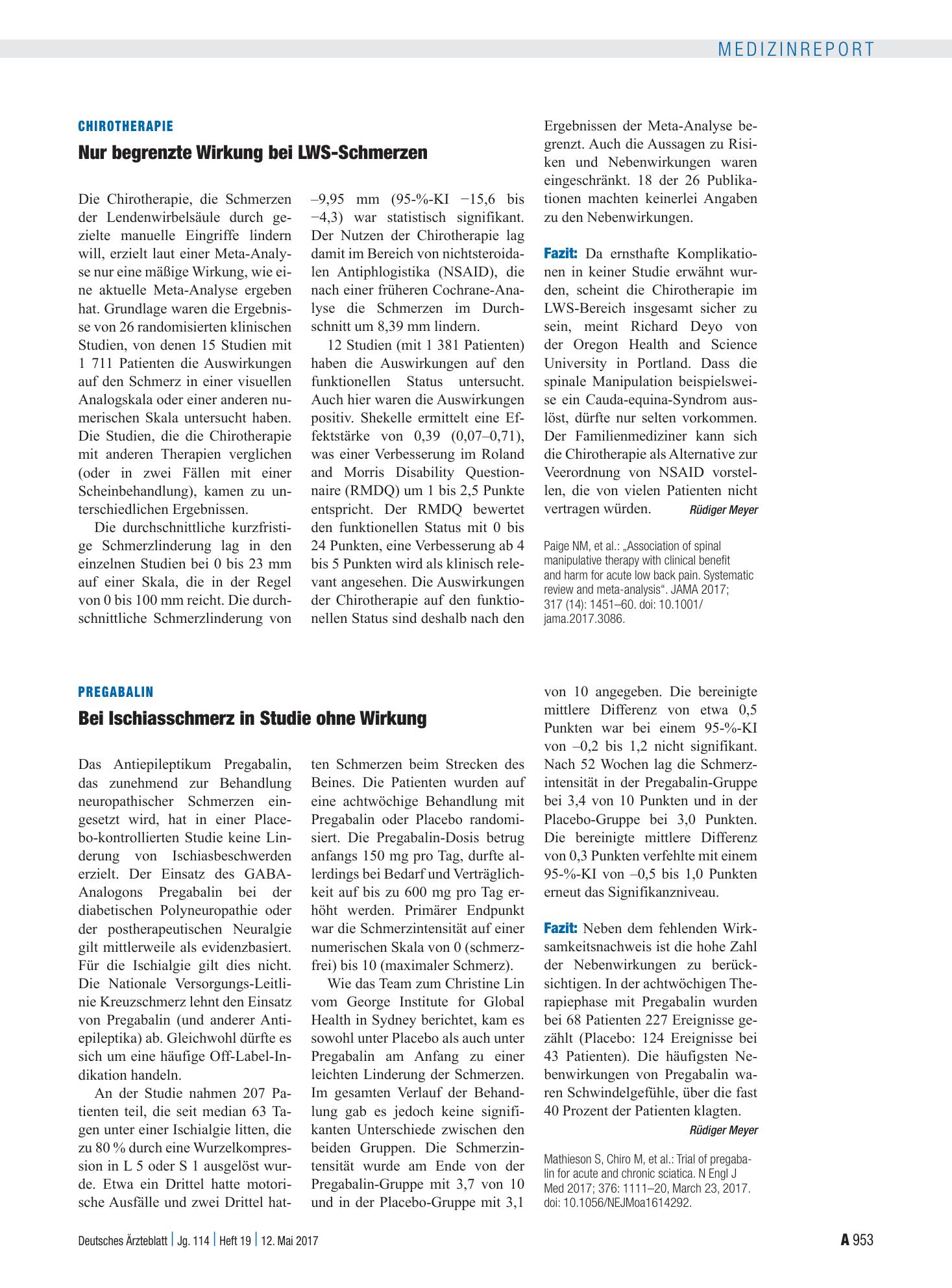 Vorschauseite 1: Pregabalin: Bei Ischiasschmerz in Studie ohne Wirkung – Deutsches Ärzteblatt