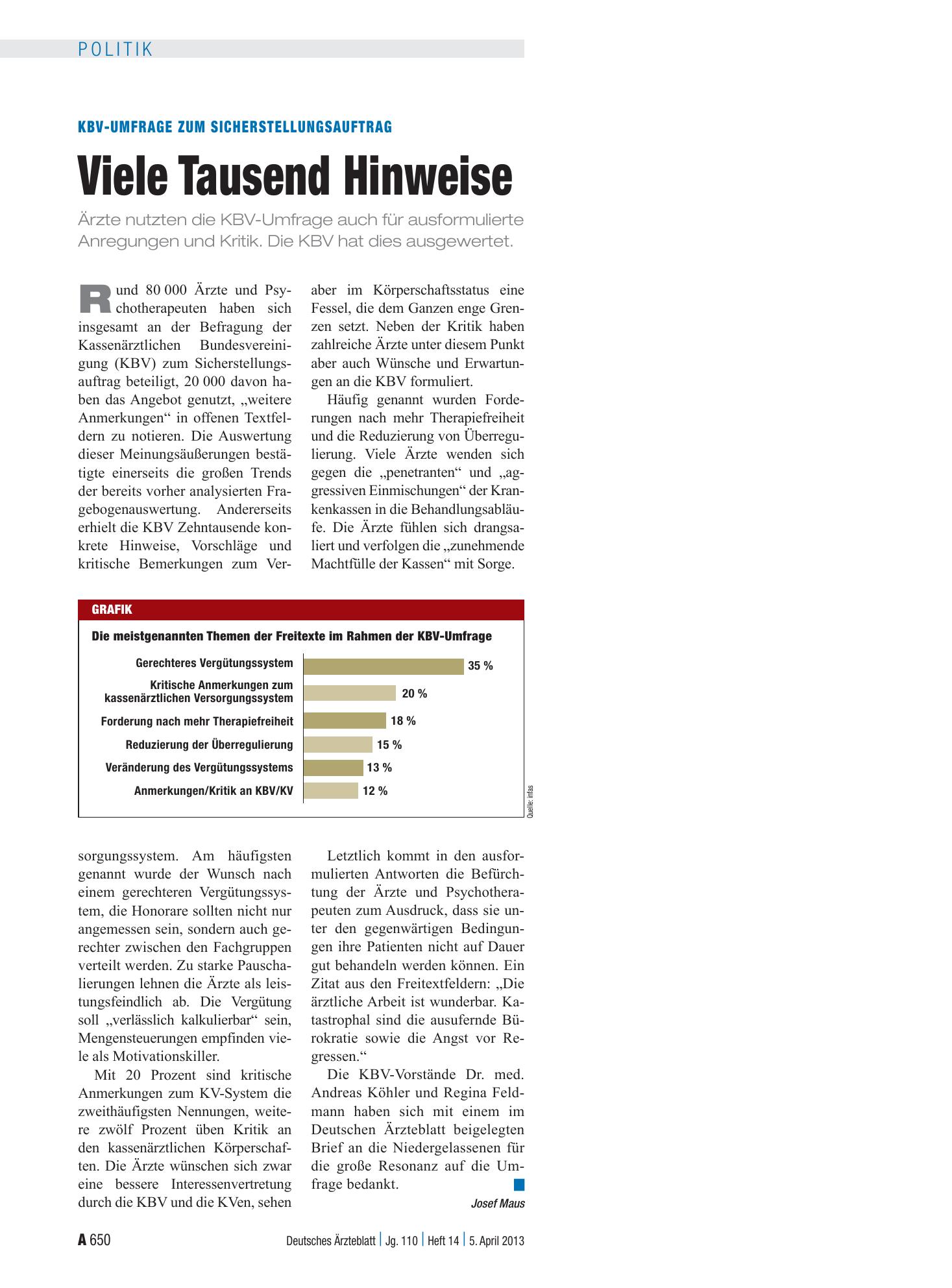 Vorschauseite 1: KBV-Umfrage zum Sicherstellungsauftrag: Viele Tausend Hinweise – Deutsches Ärzteblatt