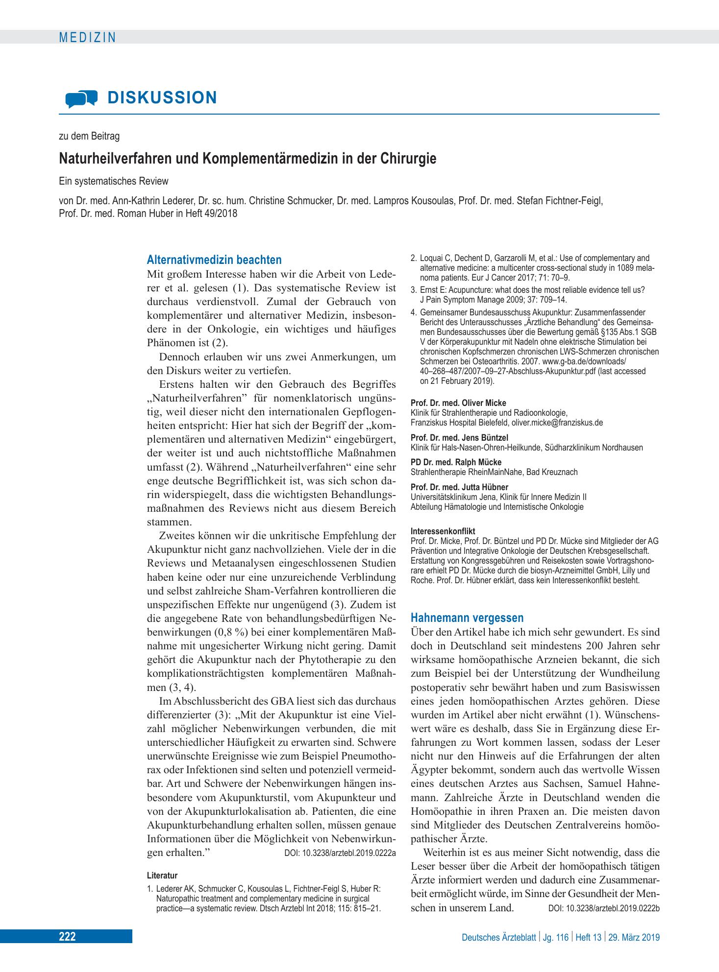 Vorschauseite 1: Hahnemann vergessen – Deutsches Ärzteblatt