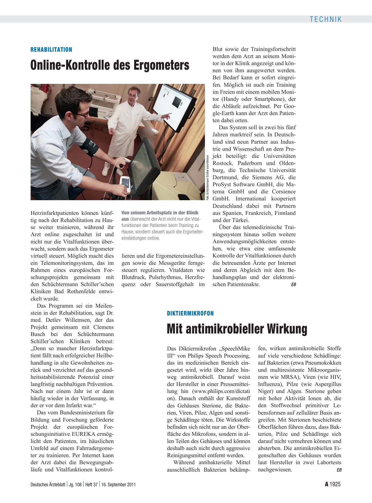 Vorschauseite 1: Diktiermikrofon: Mit antimikrobieller Wirkung – Deutsches Ärzteblatt