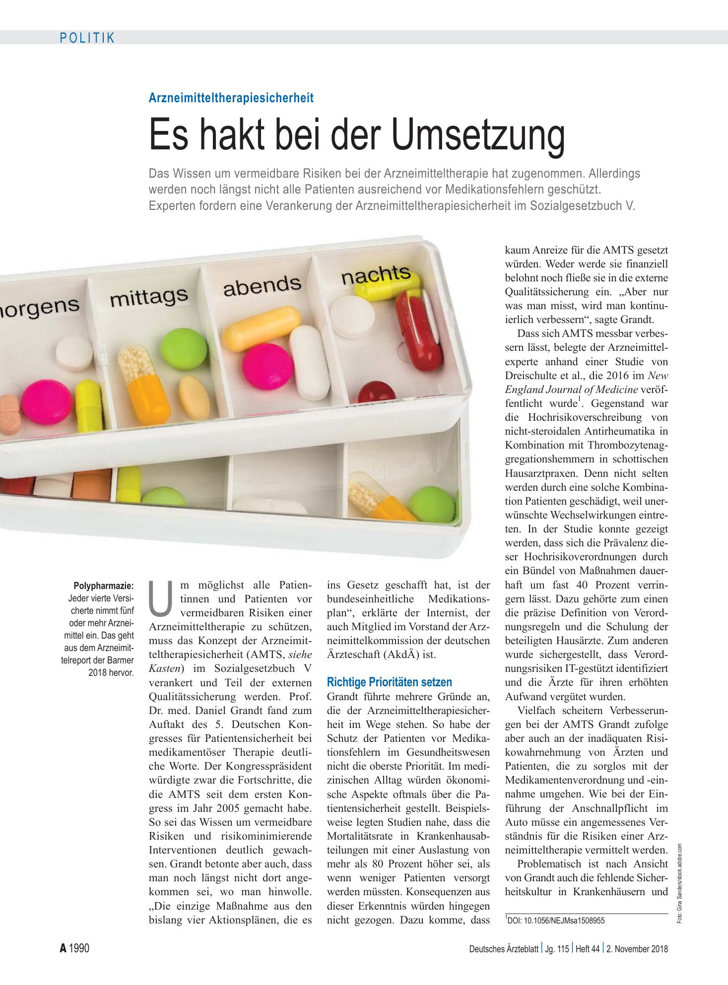 Vorschauseite 1: Arzneimitteltherapiesicherheit: Es hakt bei der Umsetzung – Deutsches Ärzteblatt