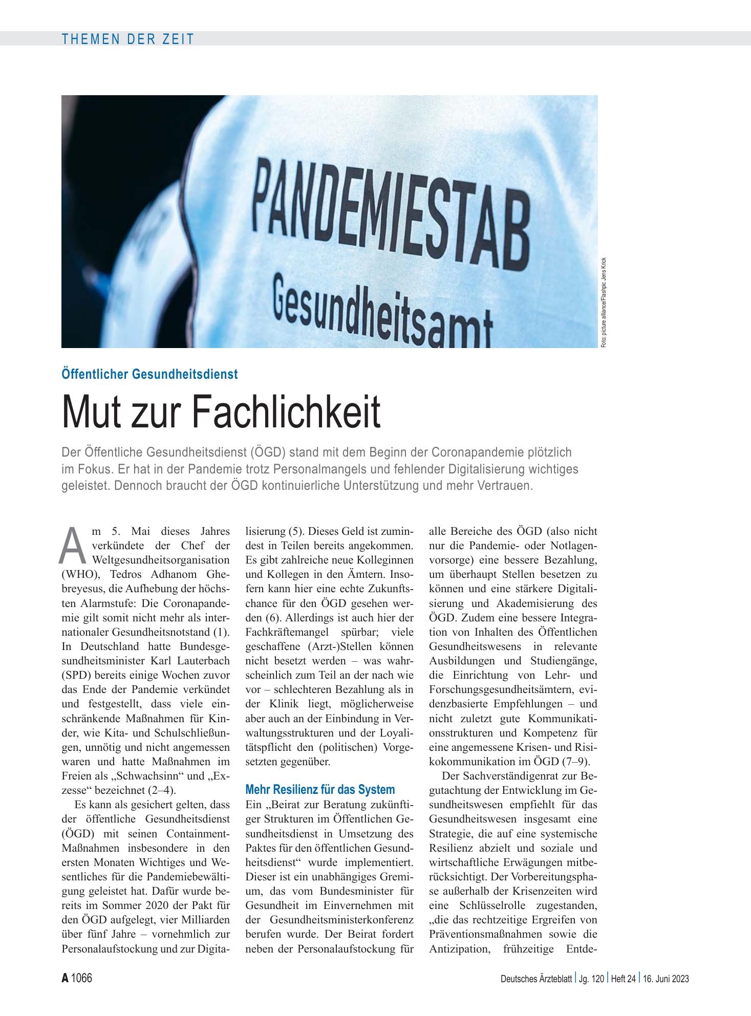 Vorschauseite 1: Öffentlicher Gesundheitsdienst: Mut zur Fachlichkeit – Deutsches Ärzteblatt
