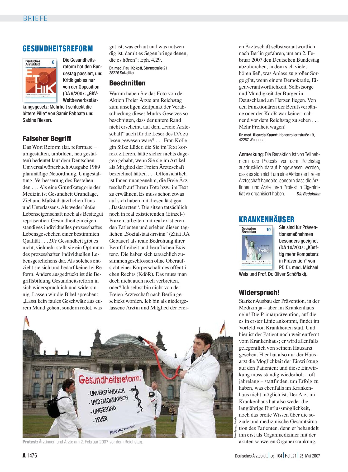 Vorschauseite 1: Krankenhäuser: Widerspruch! – Deutsches Ärzteblatt