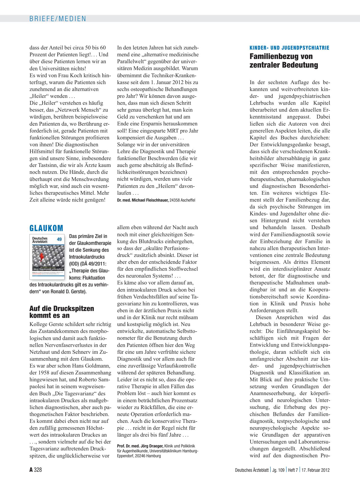 Vorschauseite 1: Glaukom: Auf die Druckspitzen kommt es an – Deutsches Ärzteblatt