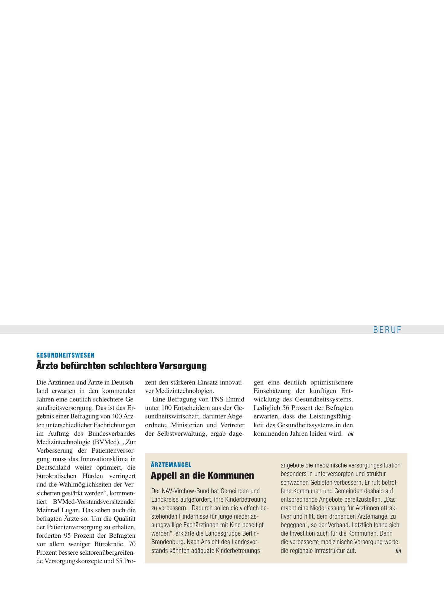 Vorschauseite 1: Gesundheitswesen: Ärzte befürchten schlechtere Versorgung – Deutsches Ärzteblatt