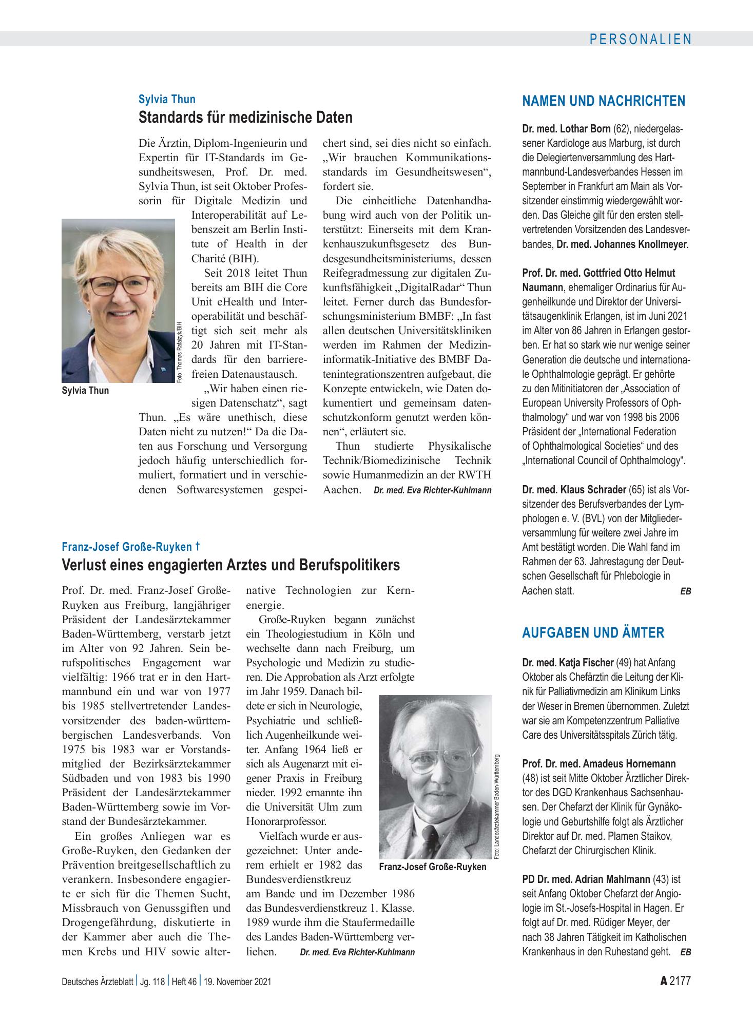Vorschauseite 1: Aufgaben und Ämter – Deutsches Ärzteblatt