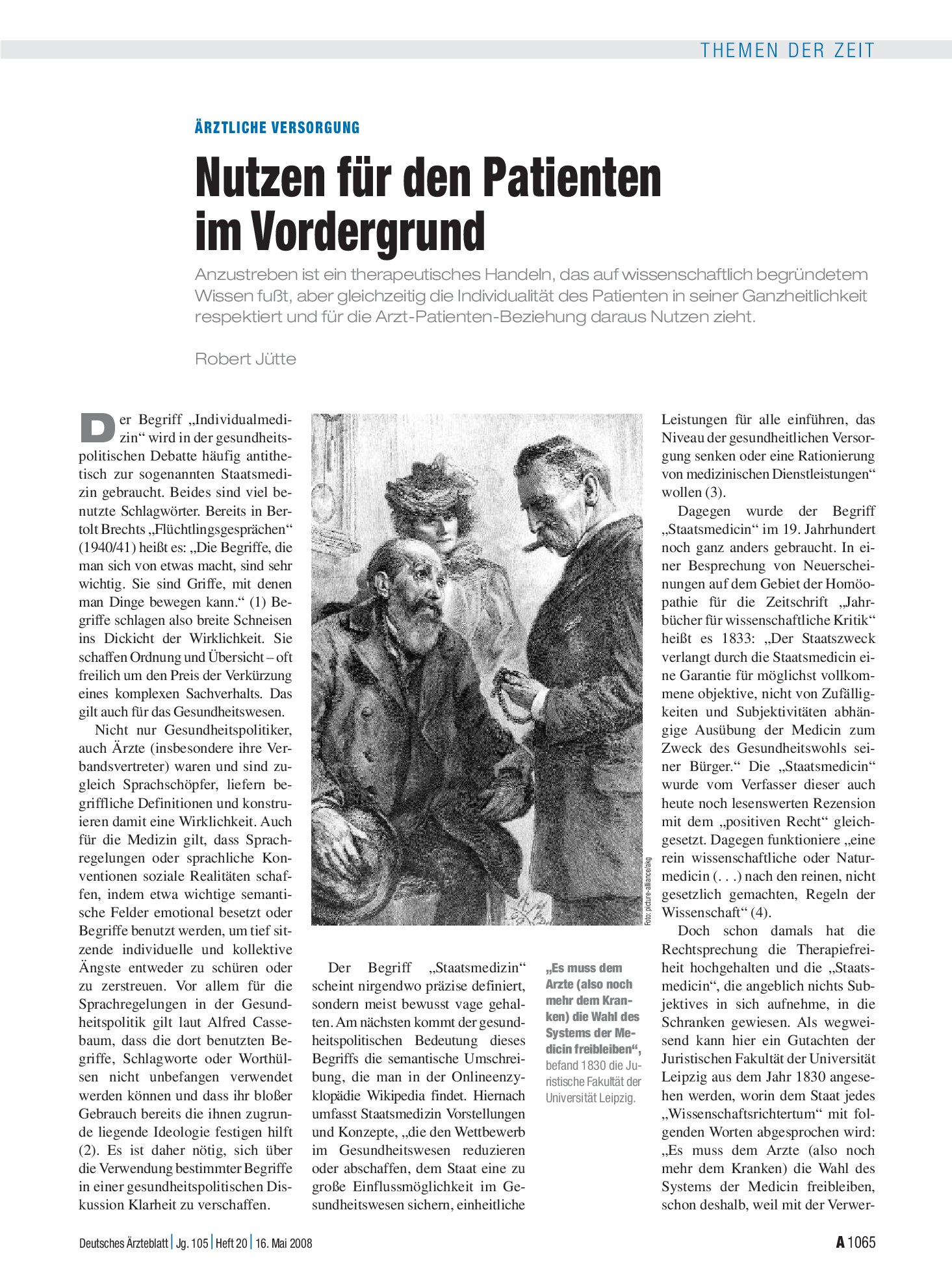 Vorschauseite 1: Ärztliche Versorgung: Nutzen für den Patienten im Vordergrund – Deutsches Ärzteblatt