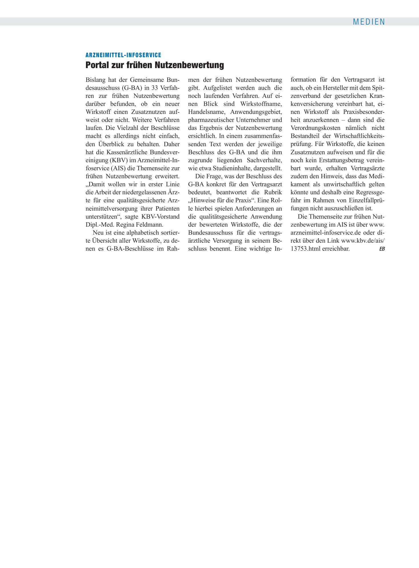 Vorschauseite 1: Arzneimittel-Infoservice: Portal zur frühen Nutzenbewertung – Deutsches Ärzteblatt