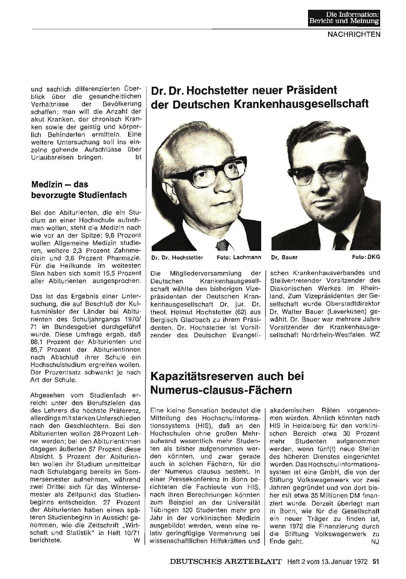 Vorschauseite 1: Kapazitätsreserven auch bei Numerus-clausus-Fächern
