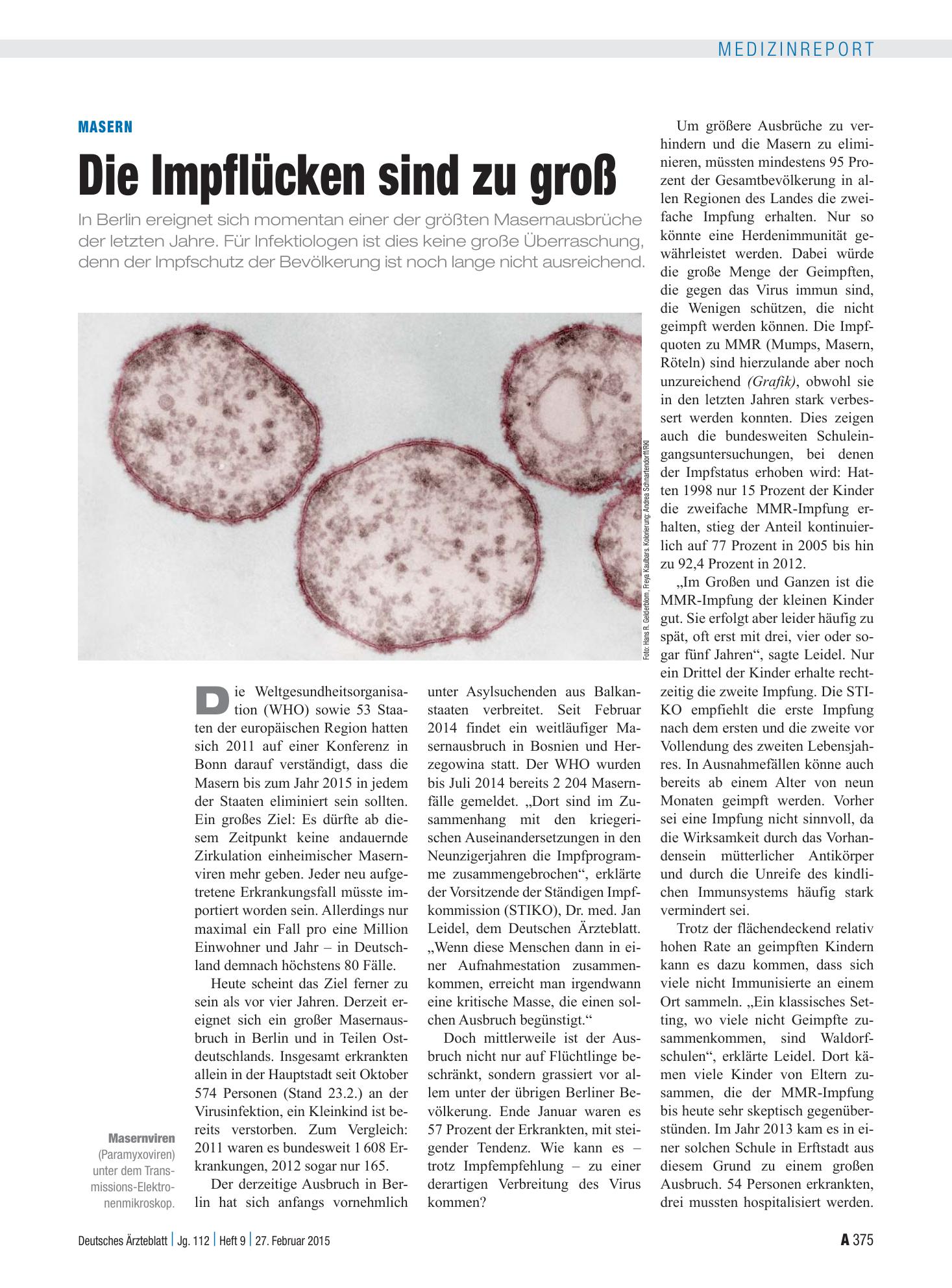 Vorschauseite 1: Masern: Die Impflücken sind zu groß – Deutsches Ärzteblatt