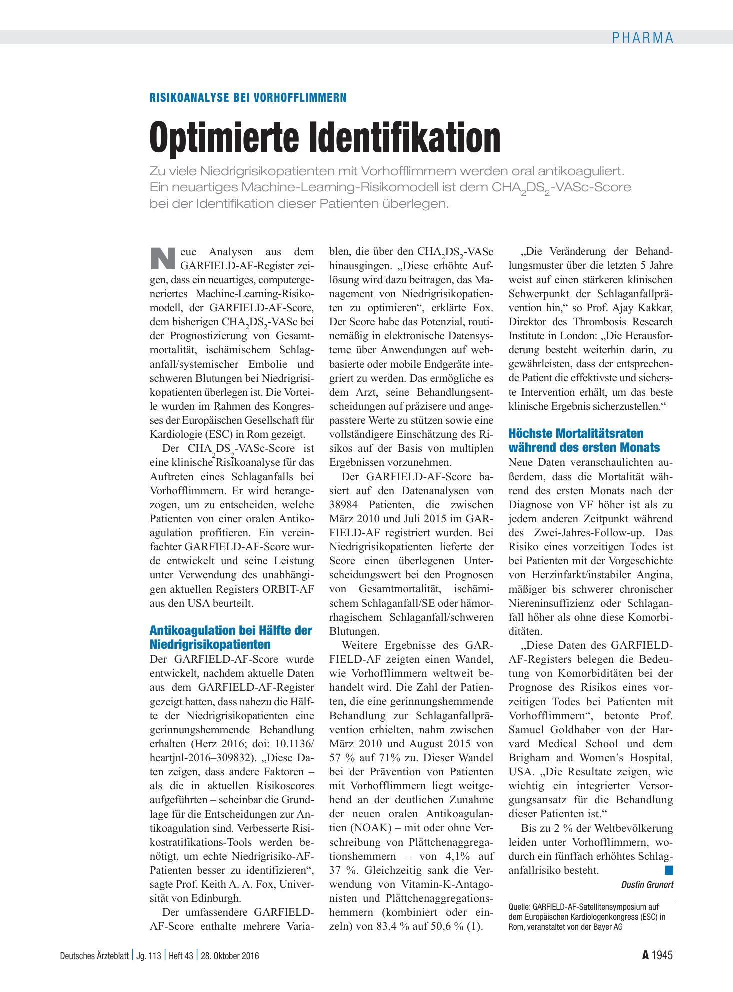 Vorschauseite 1: Risikoanalyse bei Vorhofflimmern: Optimierte Identifikation – Deutsches Ärzteblatt
