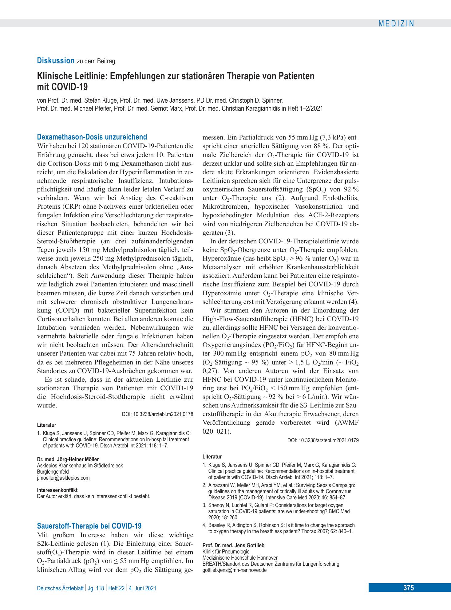 Vorschauseite 1: Dexamethason-Dosis unzureichend – Deutsches Ärzteblatt