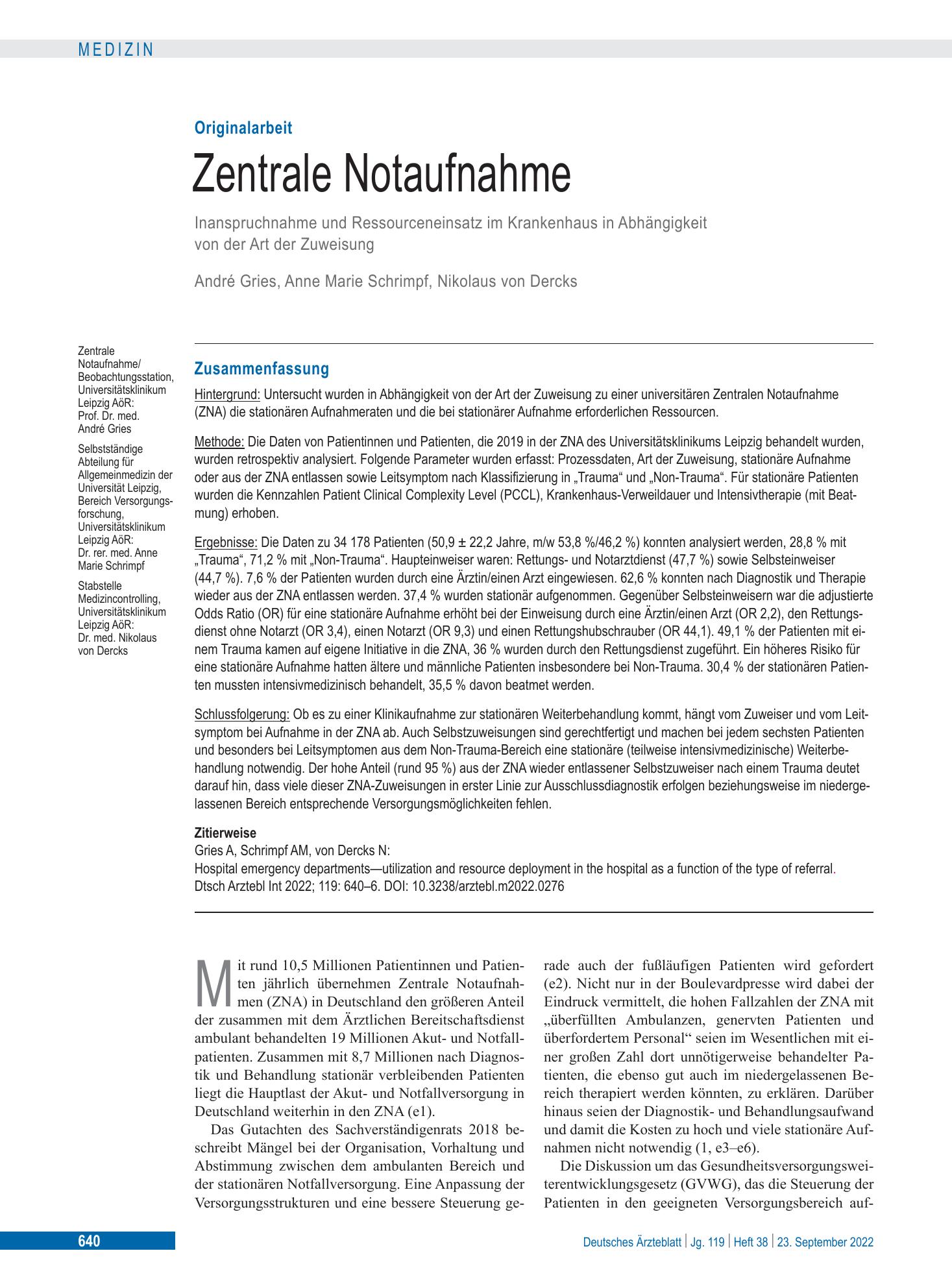 Vorschauseite 1: Zentrale Notaufnahme – Deutsches Ärzteblatt