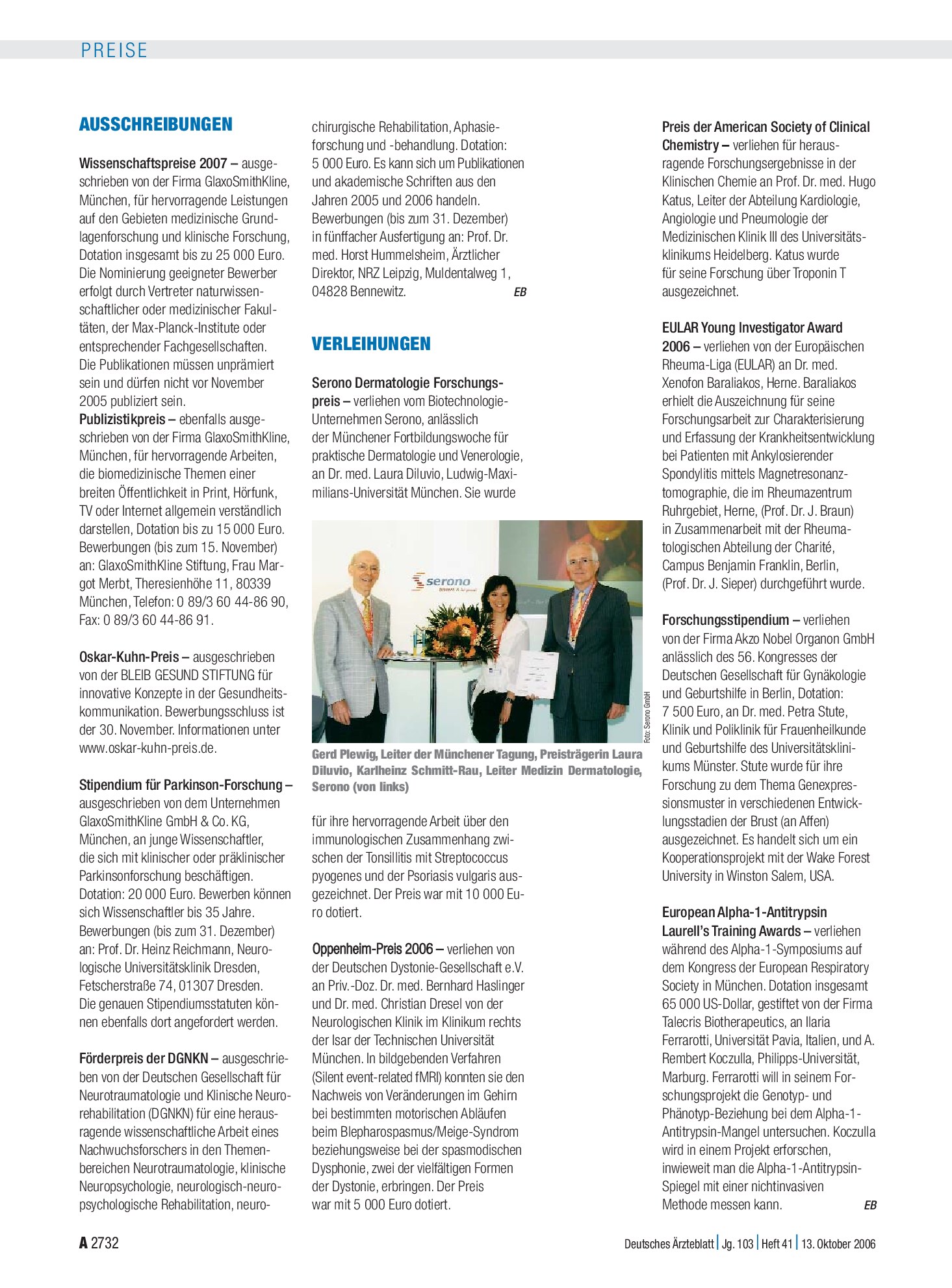 Vorschauseite 1: Ausschreibungen – Deutsches Ärzteblatt