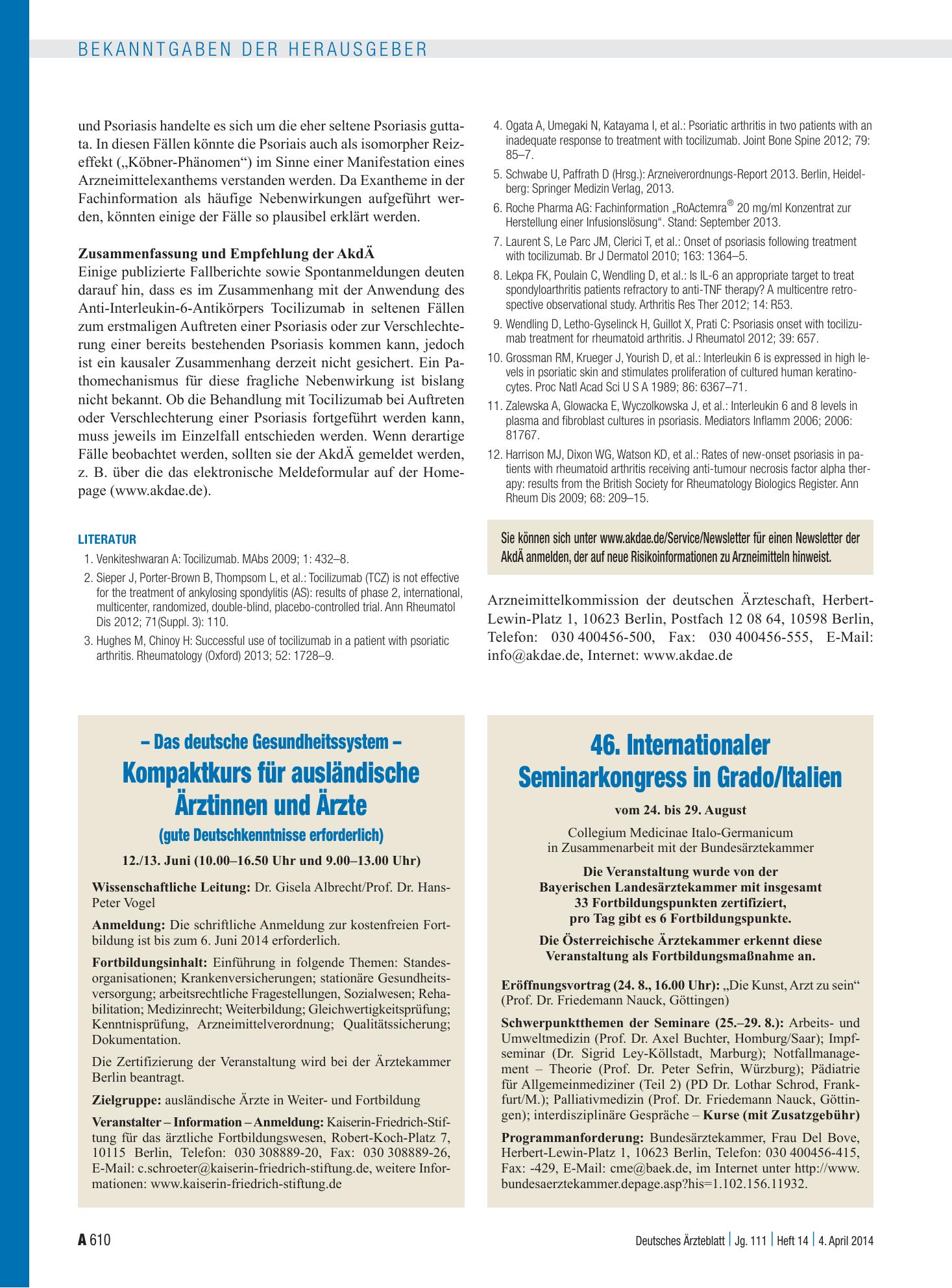 Vorschauseite 1: 46. Internationaler Seminarkongress in Grado/Italien – Deutsches Ärzteblatt
