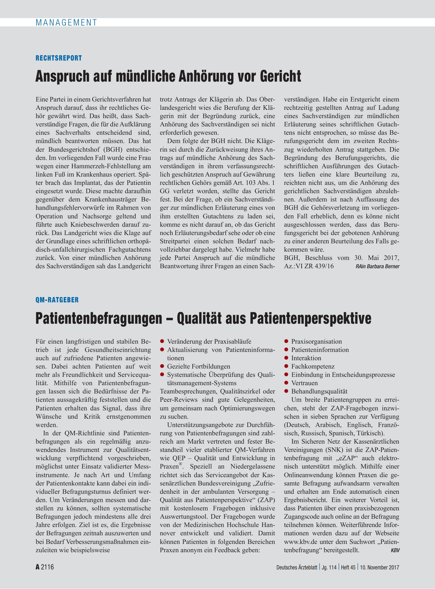 Vorschauseite 1: Rechtsreport: Anspruch auf mündliche Anhörung vor Gericht – Deutsches Ärzteblatt