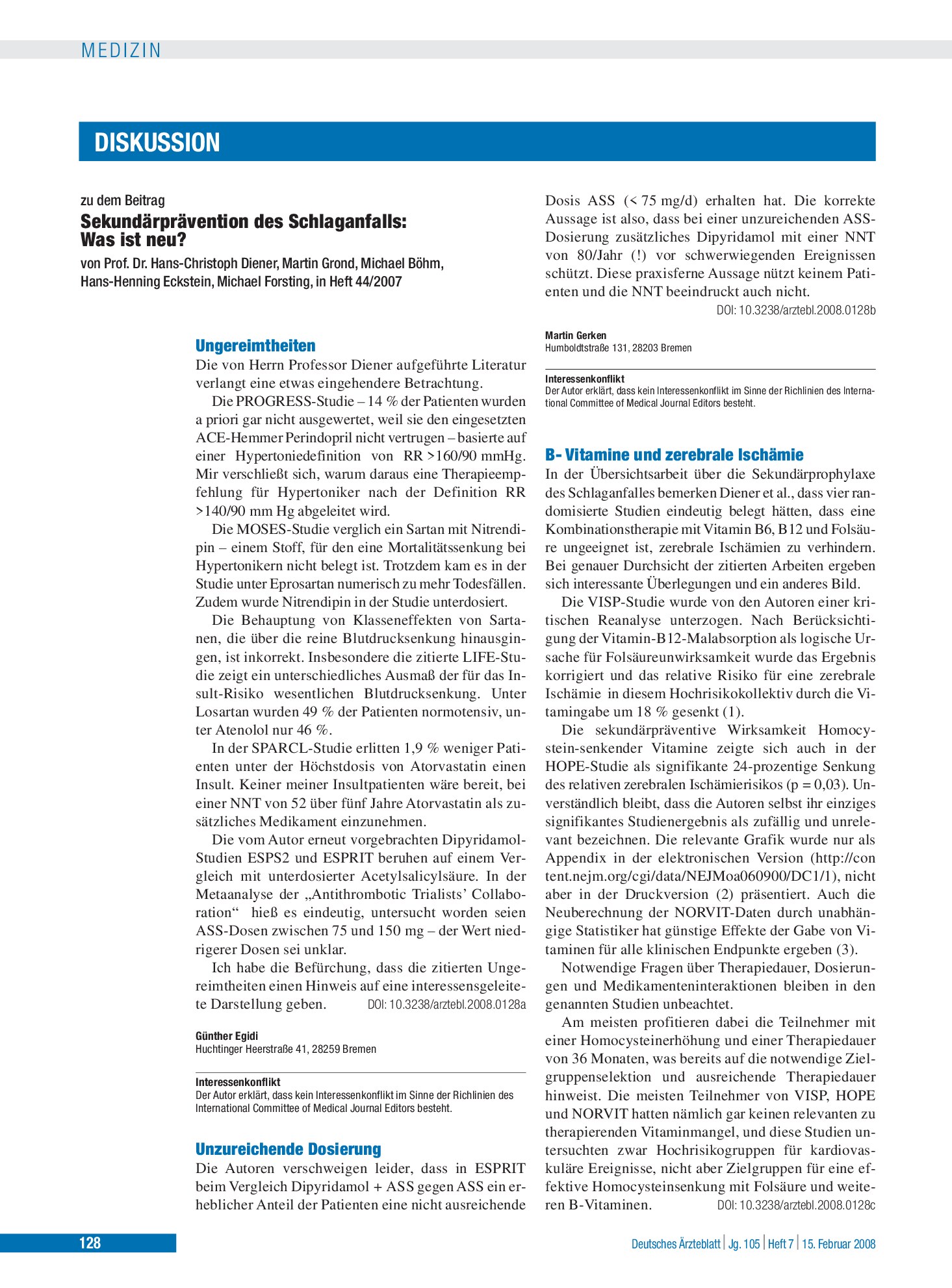 Vorschauseite 1: Sekundärprävention des Schlaganfalls: Was ist neu? Unzureichende Dosierung – Deutsches Ärzteblatt