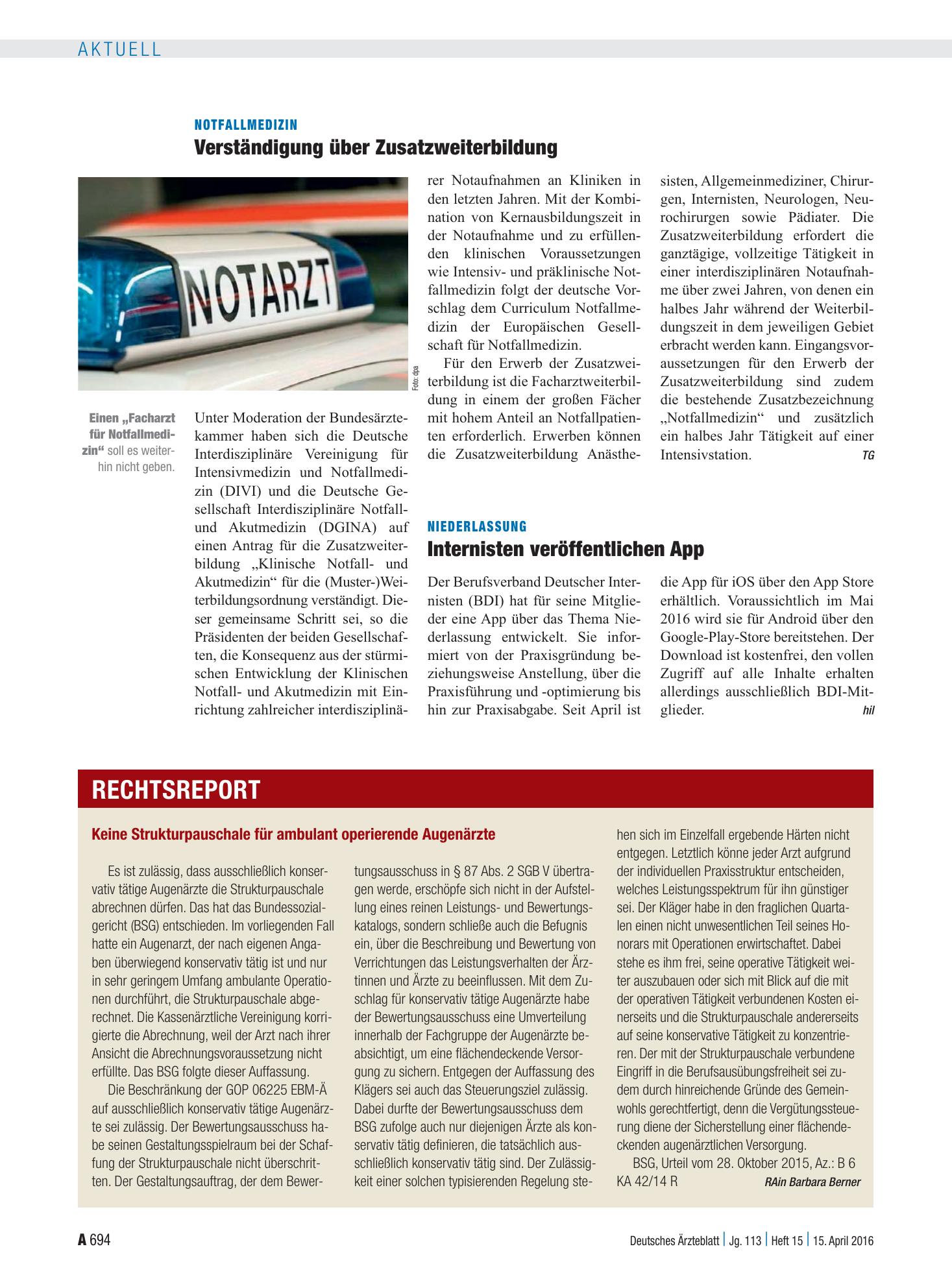 Vorschauseite 1: Keine Strukturpauschale für ambulant operierende Augenärzte – Deutsches Ärzteblatt