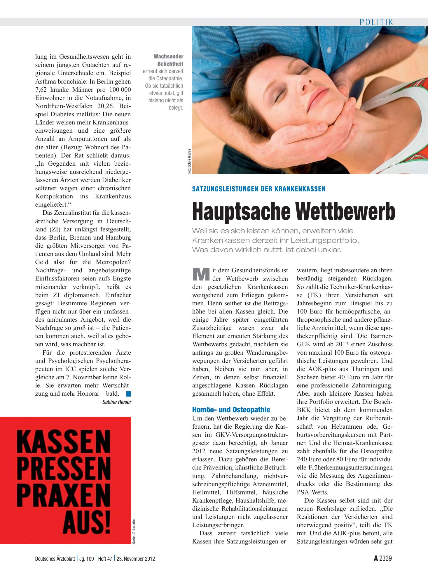 Vorschauseite 1: Satzungsleistungen der Krankenkassen: Hauptsache Wettbewerb – Deutsches Ärzteblatt