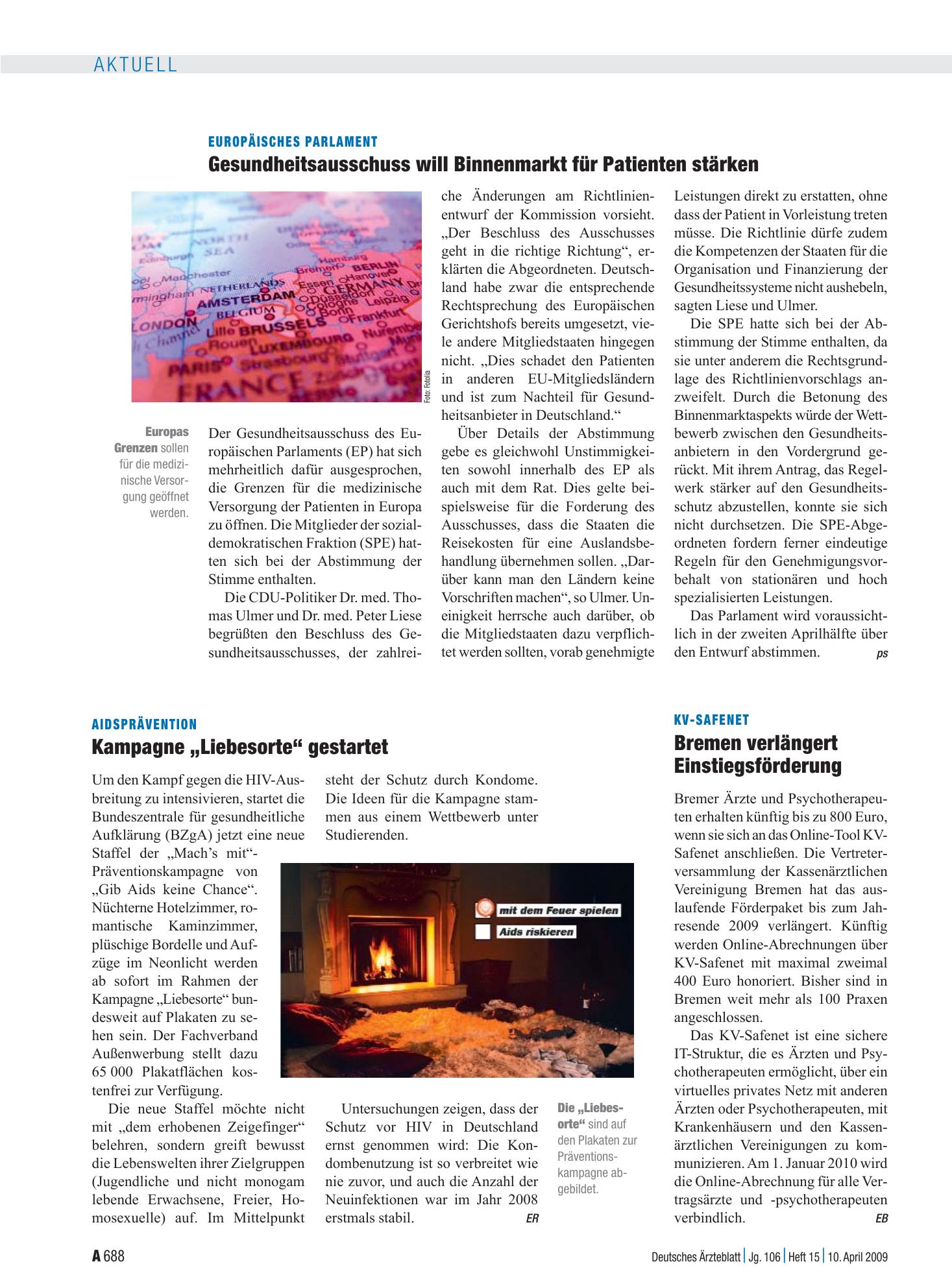 Vorschauseite 1: Aidsprävention: Kampagne „Liebesorte“ gestartet – Deutsches Ärzteblatt
