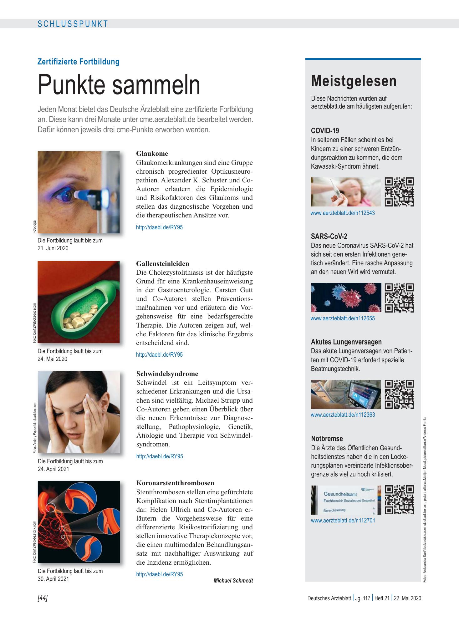 Vorschauseite 1: Meistgelesen – Deutsches Ärzteblatt