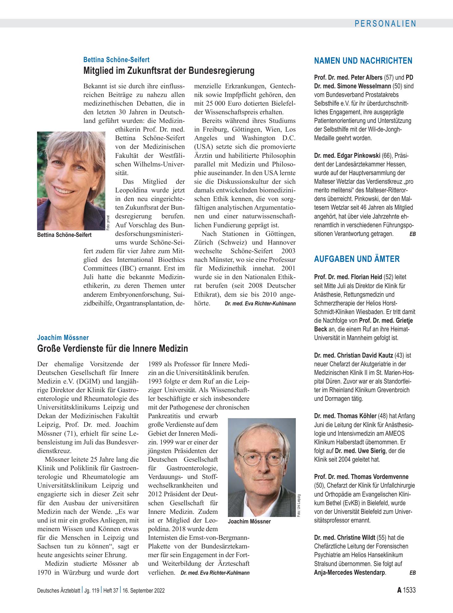 Vorschauseite 1: Aufgaben und Ämter – Deutsches Ärzteblatt