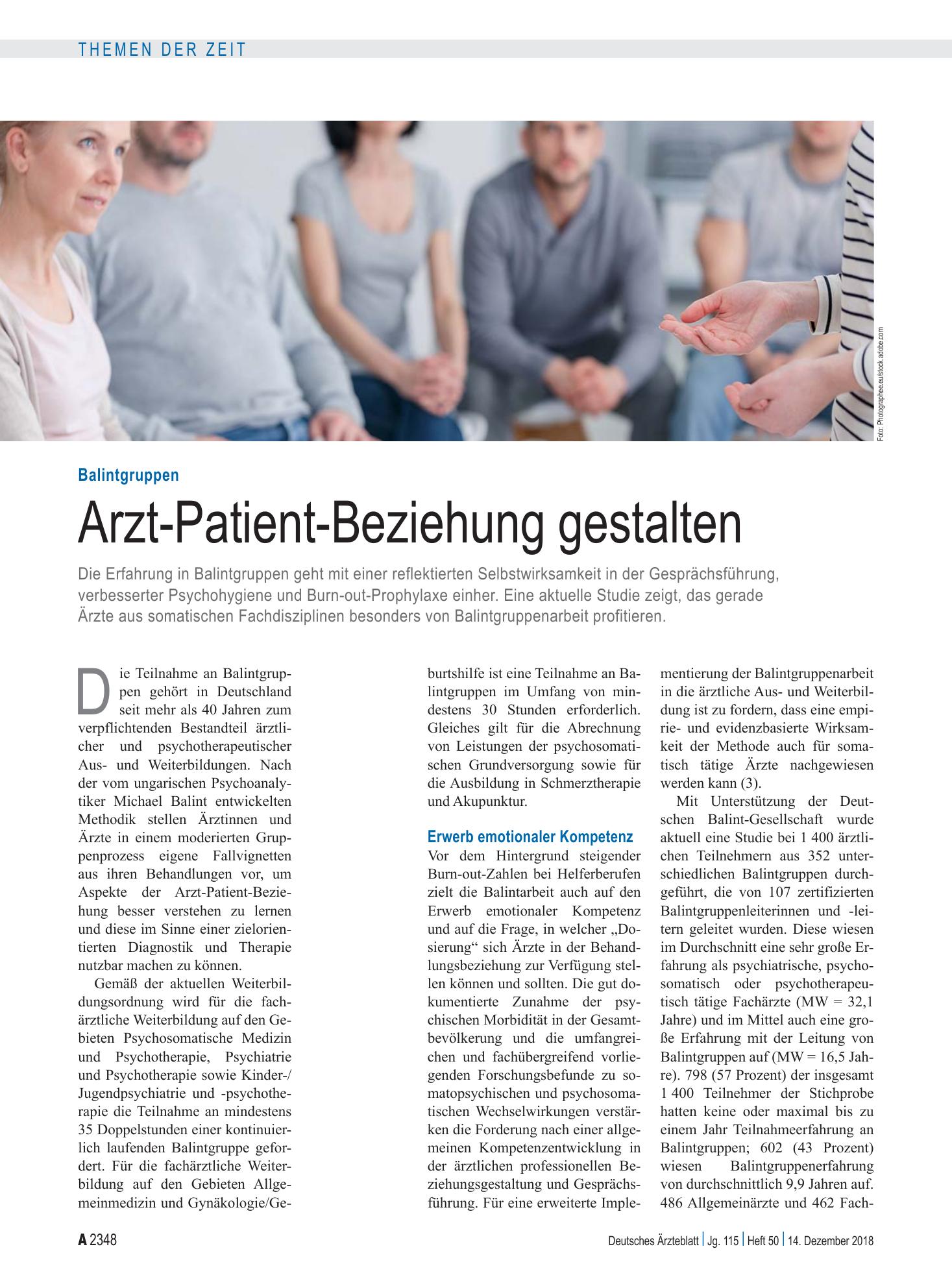 Vorschauseite 1: Balintgruppen: Arzt-Patient-Beziehung gestalten – Deutsches Ärzteblatt