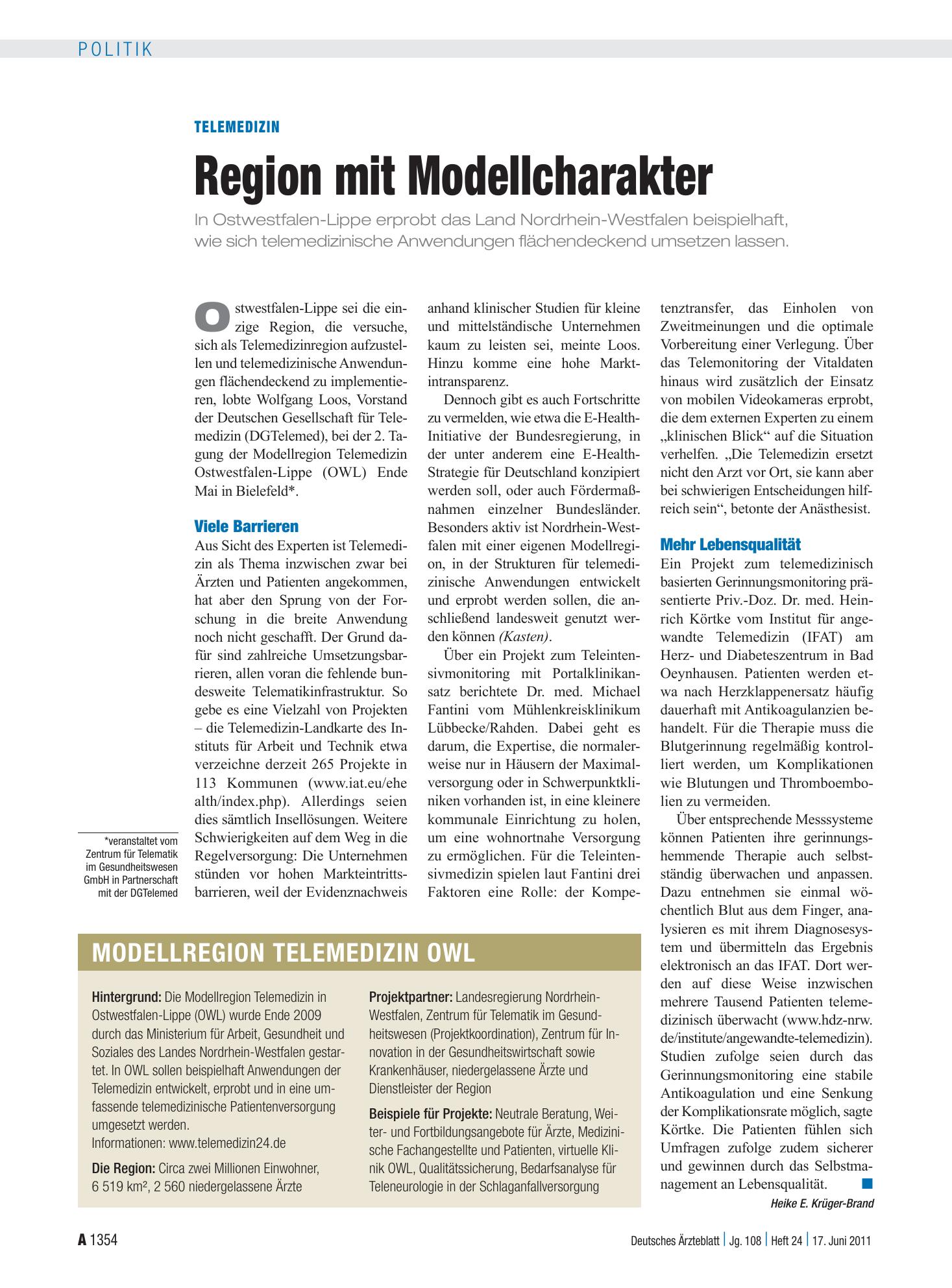 Vorschauseite 1: Telemedizin: Region mit Modellcharakter – Deutsches Ärzteblatt