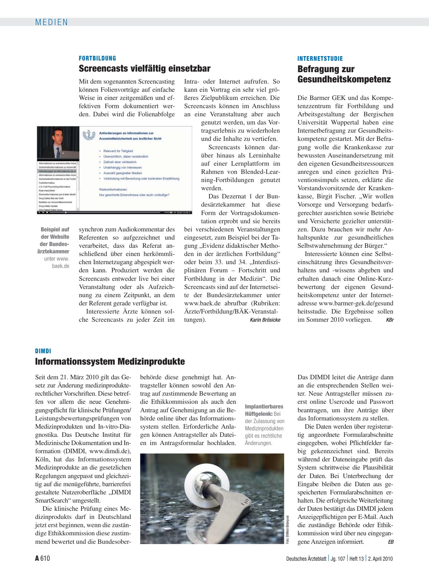 Vorschauseite 1: Fortbildung: Screencasts vielfältig einsetzbar – Deutsches Ärzteblatt