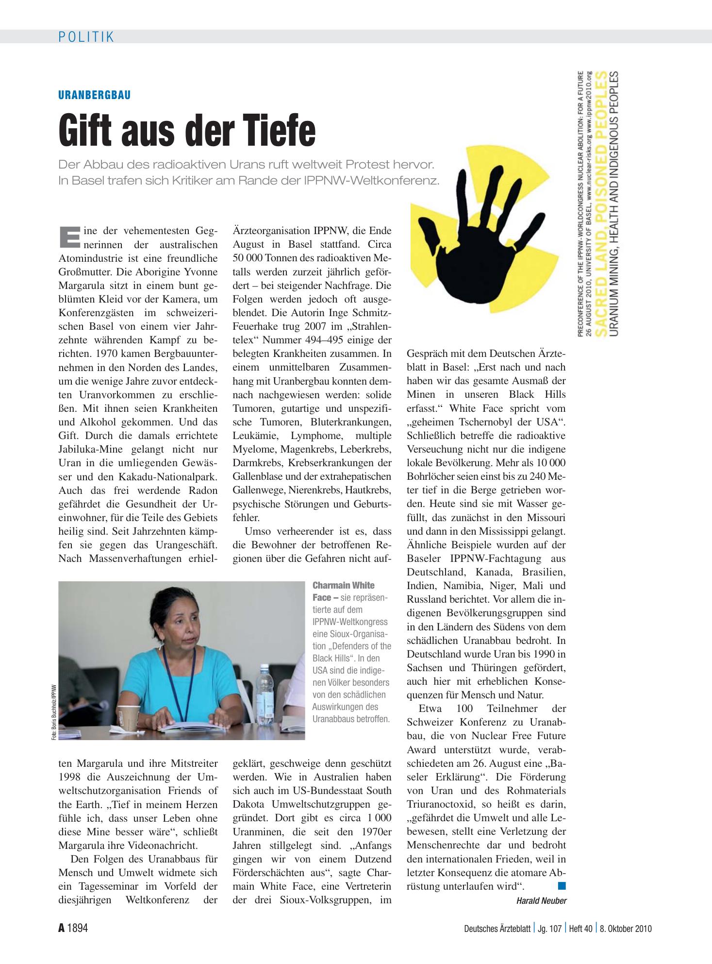 Vorschauseite 1: Uranbergbau: Gift aus der Tiefe – Deutsches Ärzteblatt