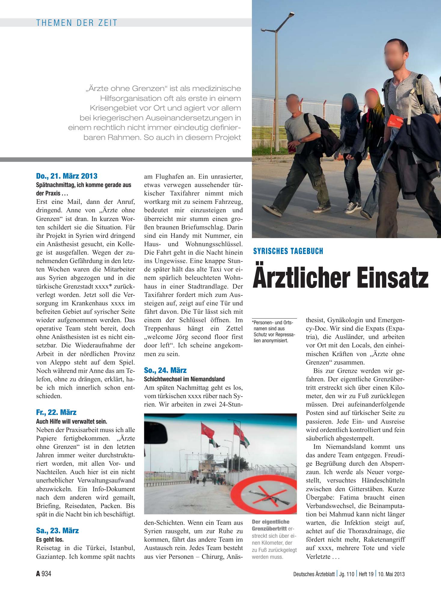 Vorschauseite 1: Syrisches Tagebuch: Ärztlicher Einsatz im Konfliktgebiet – Deutsches Ärzteblatt