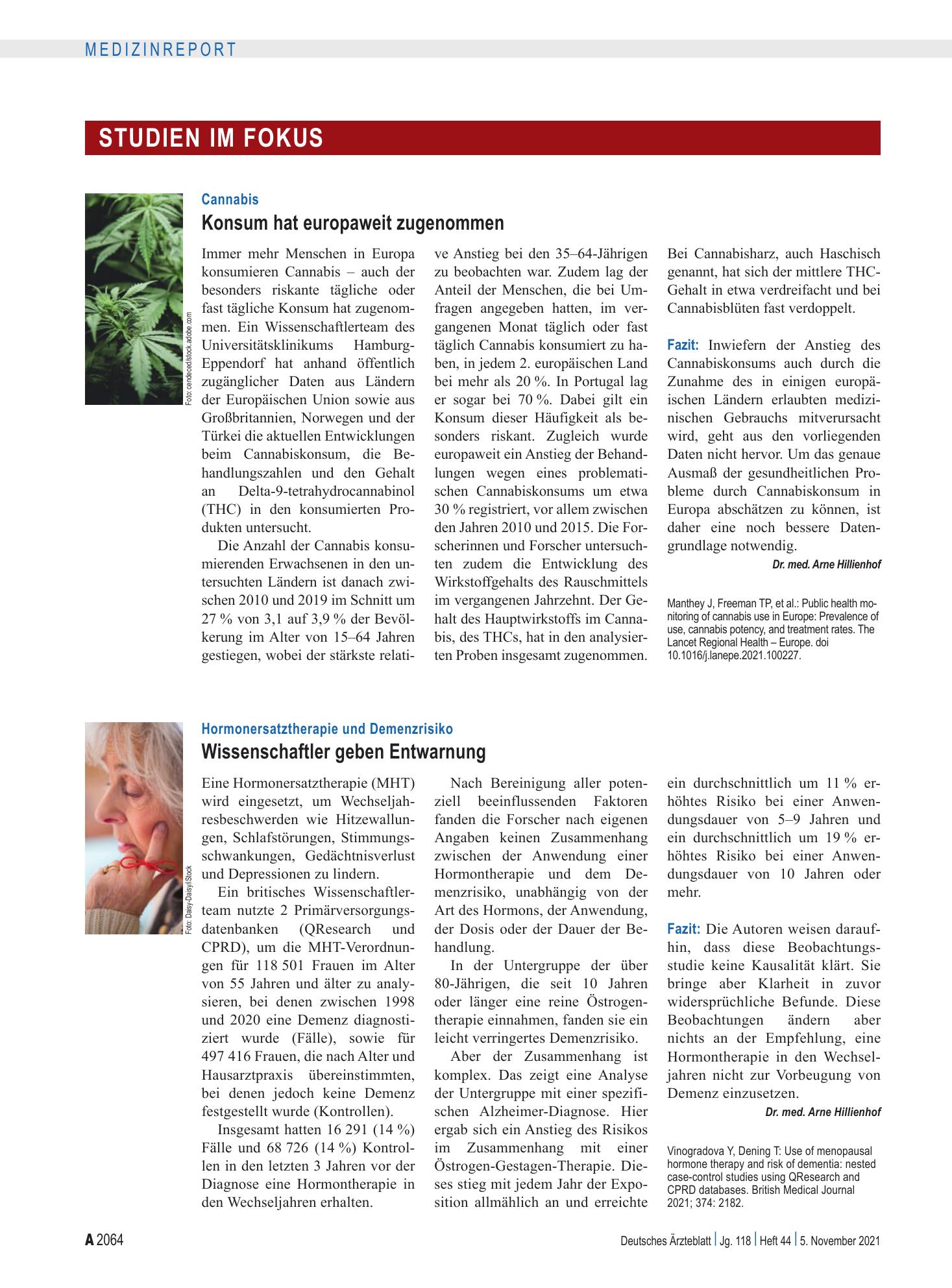Vorschauseite 1: Cannabis: Konsum hat europaweit zugenommen – Deutsches Ärzteblatt
