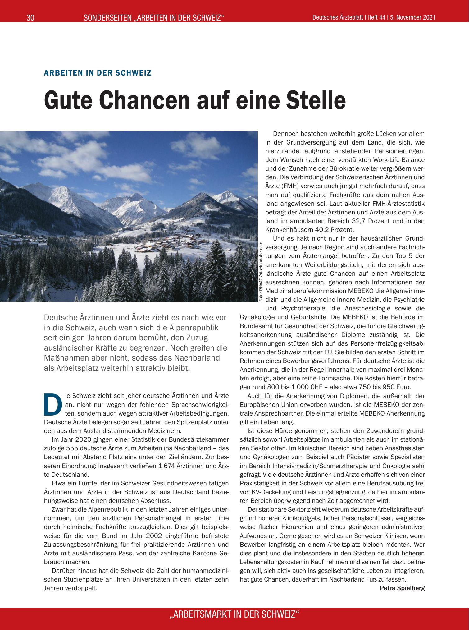 Vorschauseite 1: Arbeiten in der Schweiz: Gute Chancen auf eine Stelle – Deutsches Ärzteblatt