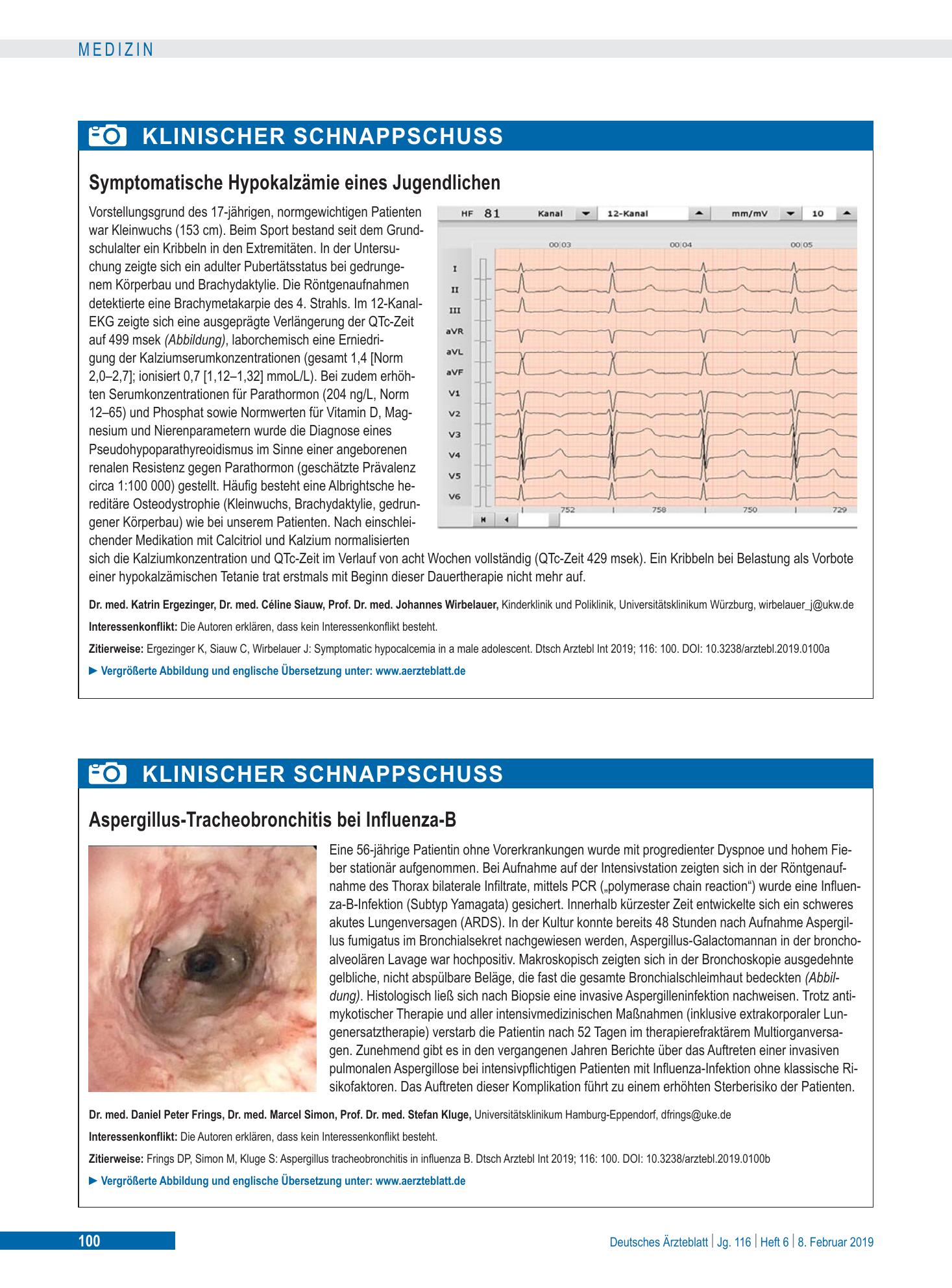 Vorschauseite 1: Symptomatische Hypokalzämie eines Jugendlichen – Deutsches Ärzteblatt