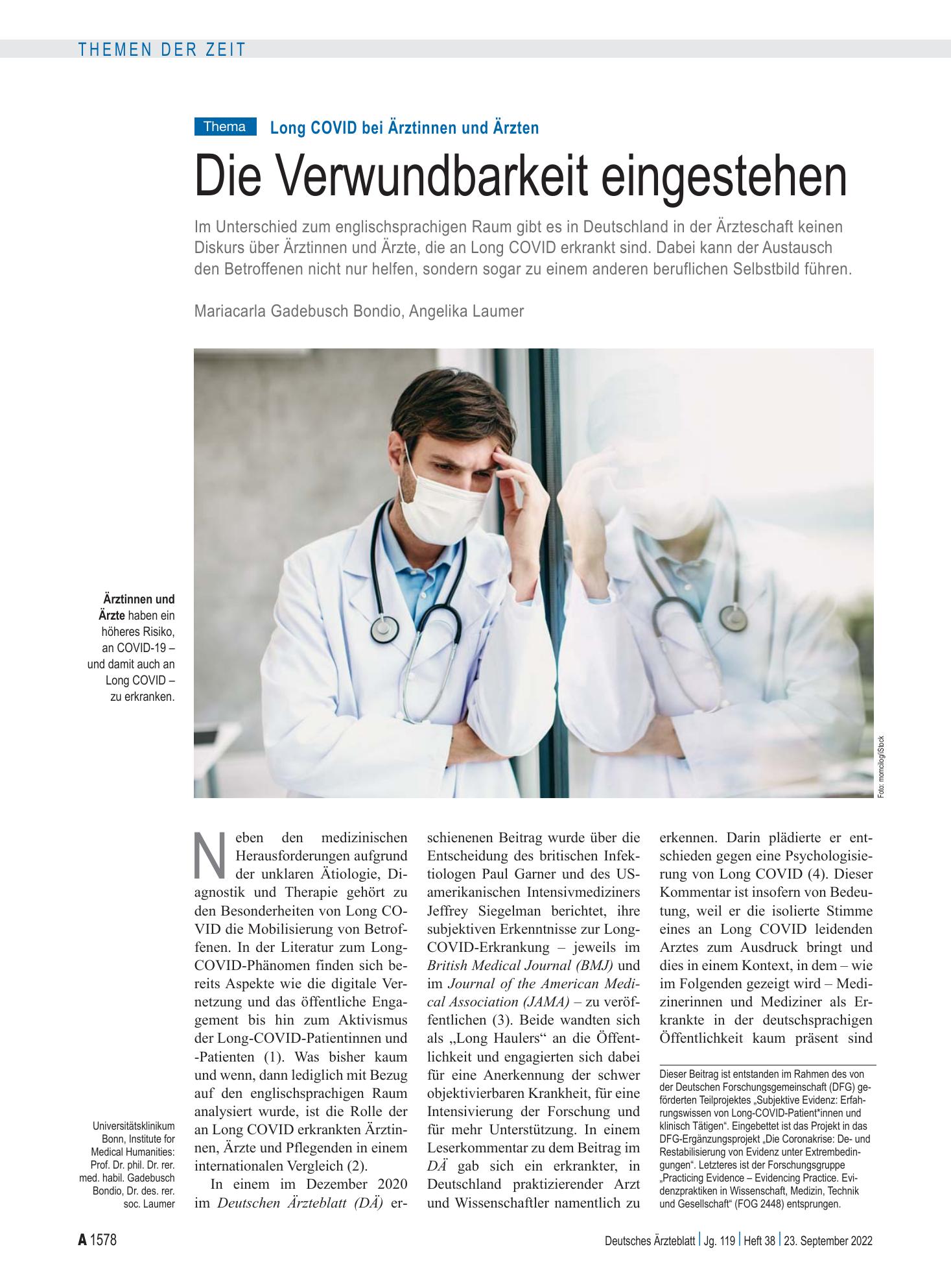 Vorschauseite 1: Long COVID bei Ärztinnen und Ärzten: Die Verwundbarkeit eingestehen – Deutsches Ärzteblatt