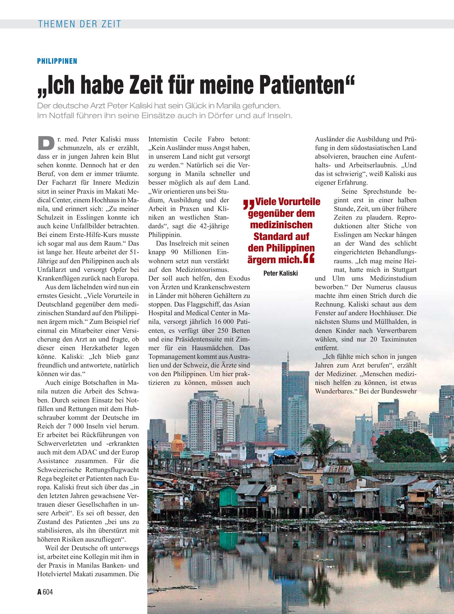 Vorschauseite 1: Philippinen: „Ich habe Zeit für meine Patienten“ – Deutsches Ärzteblatt