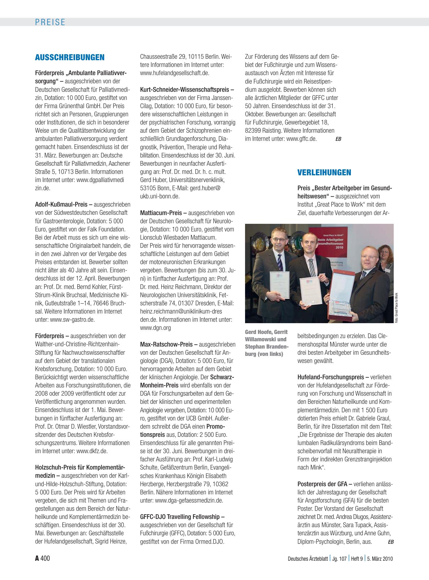 Vorschauseite 1: Ausschreibungen – Deutsches Ärzteblatt