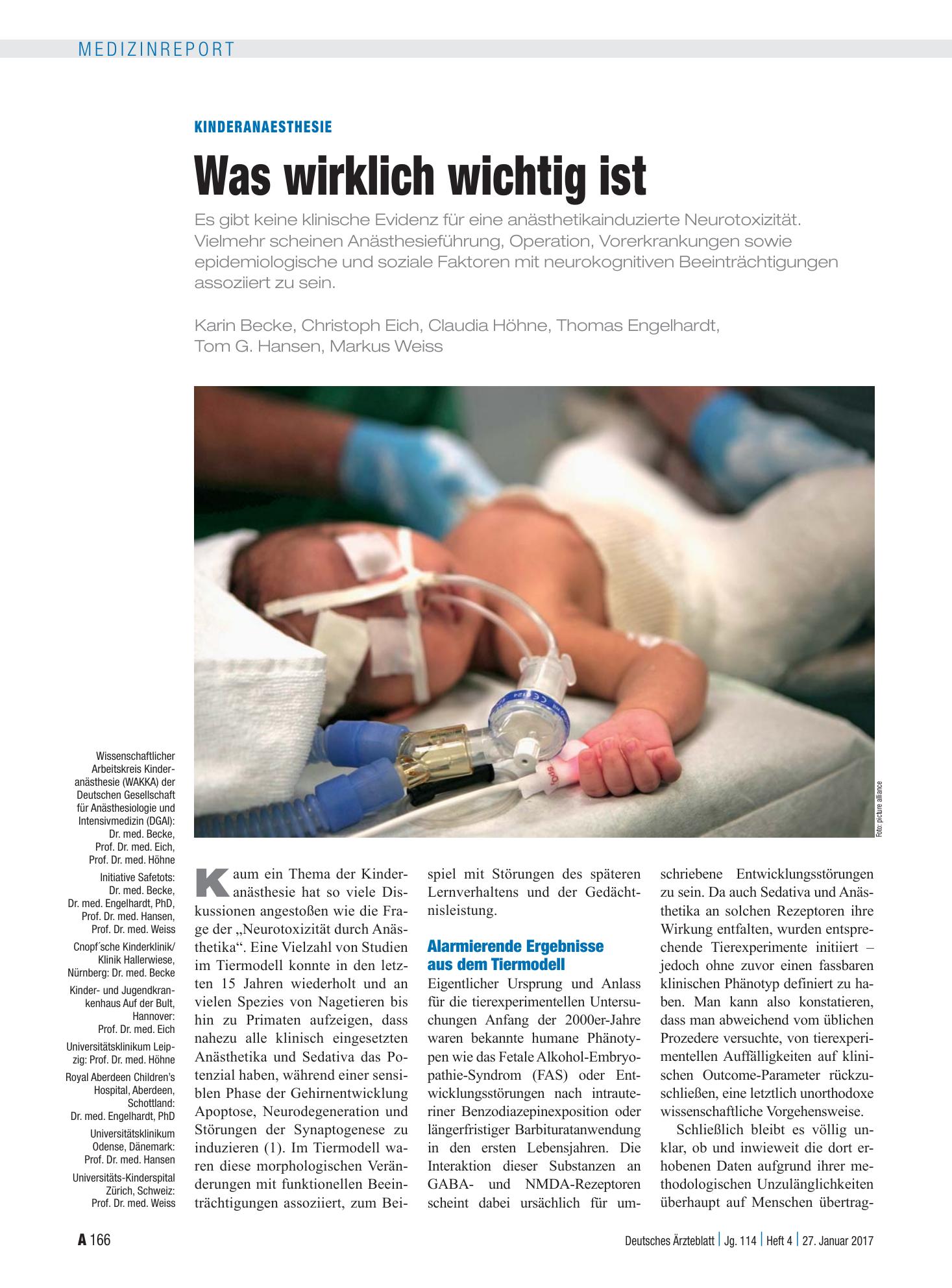 Vorschauseite 1: Kinderanästhesie: Was wirklich wichtig ist – Deutsches Ärzteblatt