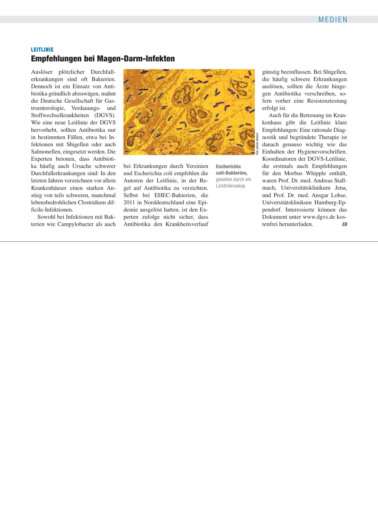 Vorschauseite 1: Leitlinie: Empfehlungen bei Magen-Darm-Infekten – Deutsches Ärzteblatt
