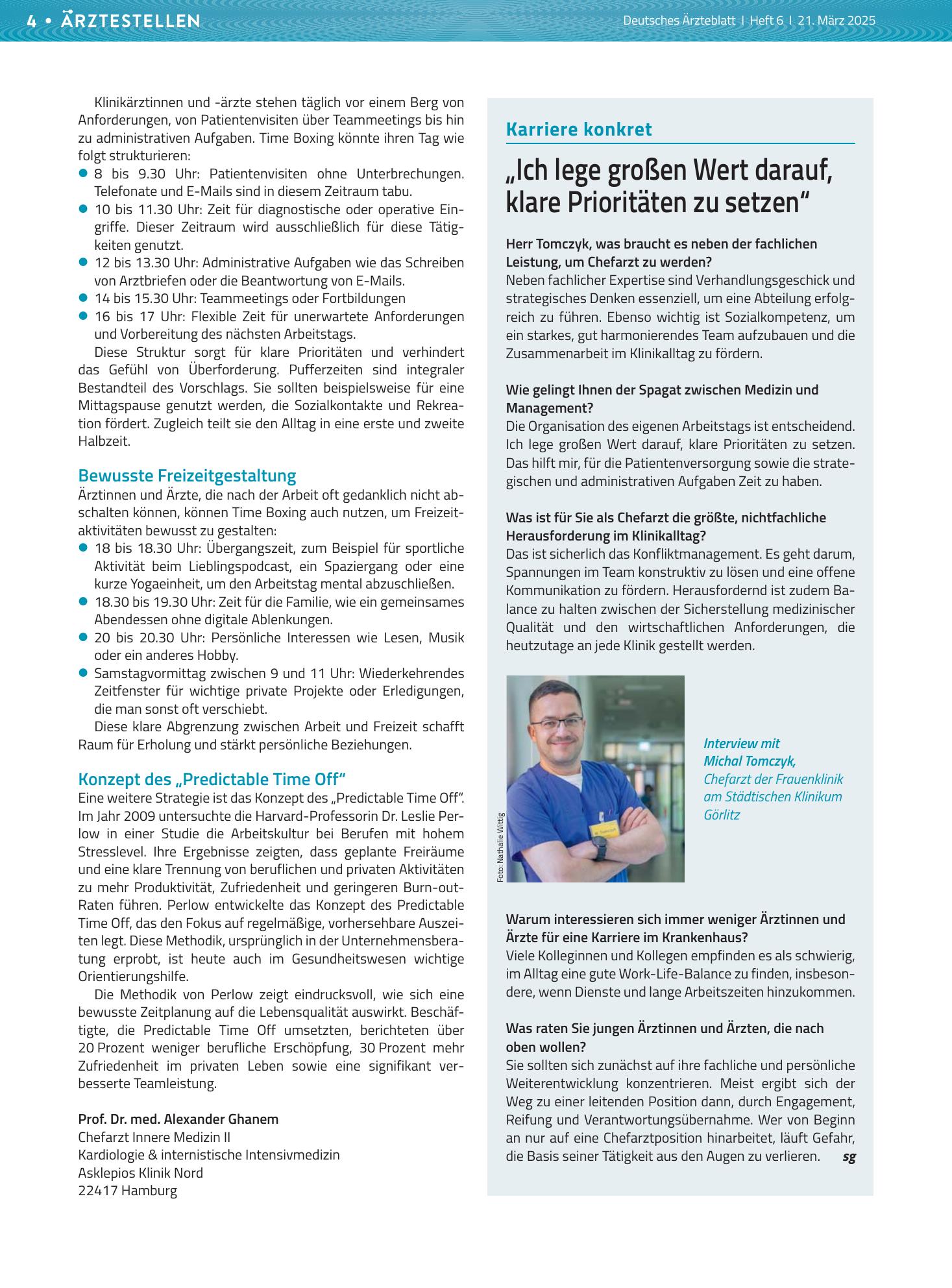 Vorschauseite 1: Interview mit Michal Tomczyk: „Ich lege großen Wert darauf, klare Prioritäten zu setzen“ – Deutsches Ärzteblatt