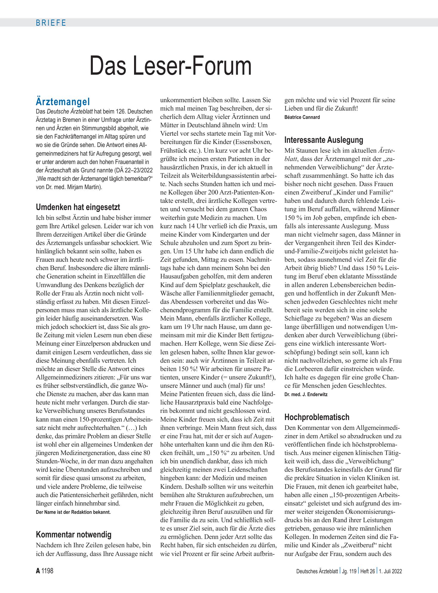 Vorschauseite 1: Ärztemangel: Umdenken hat eingesetzt – Deutsches Ärzteblatt
