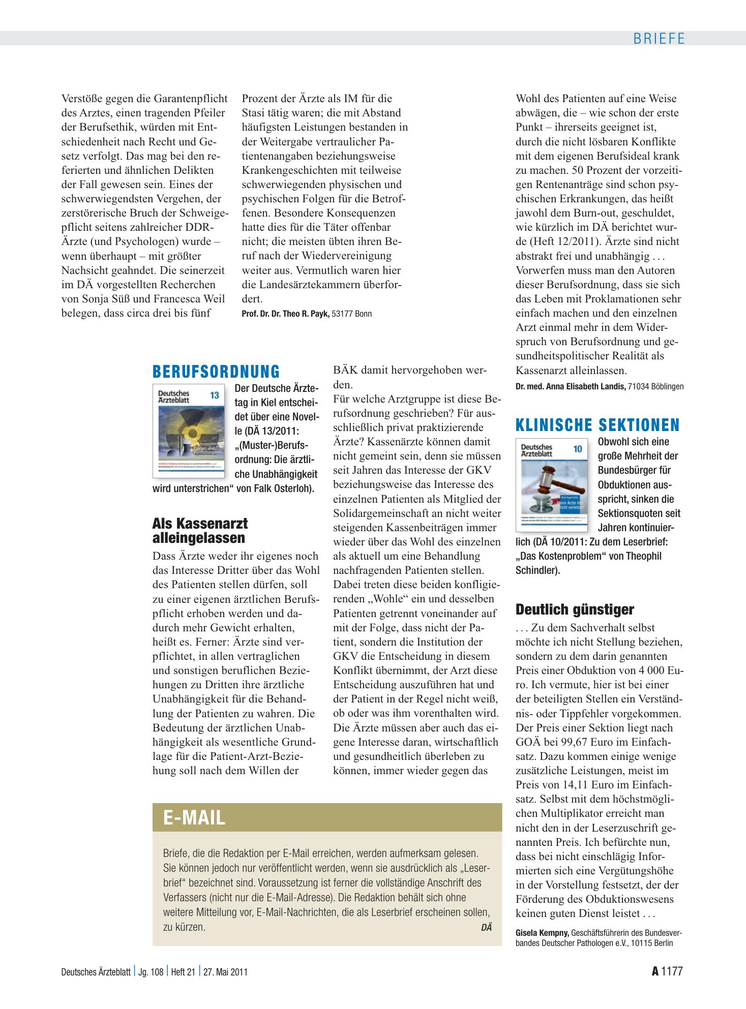 Vorschauseite 1: Klinische Sektionen: Deutlich günstiger – Deutsches Ärzteblatt