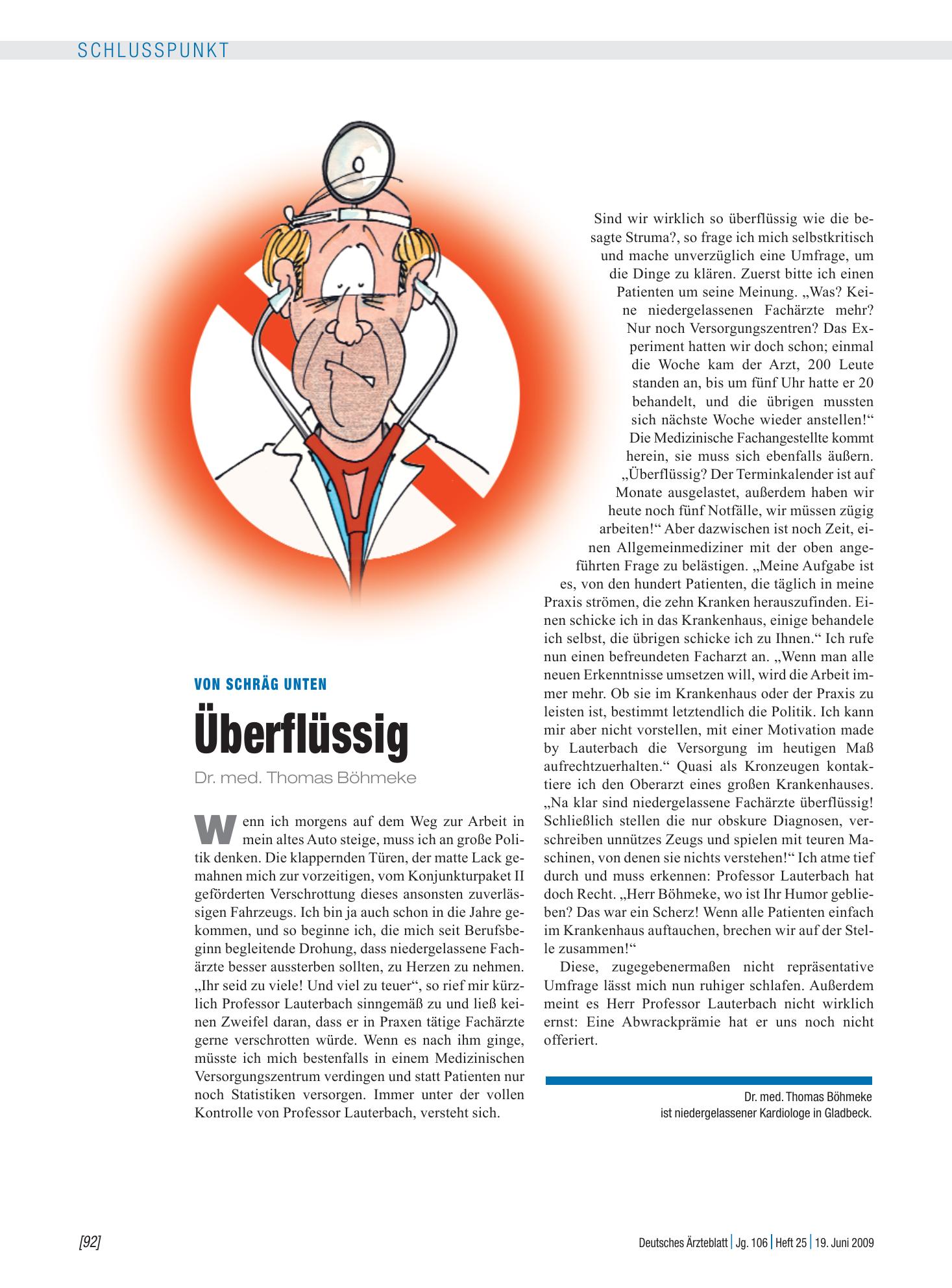 Vorschauseite 1: Von schräg unten: Überflüssig – Deutsches Ärzteblatt