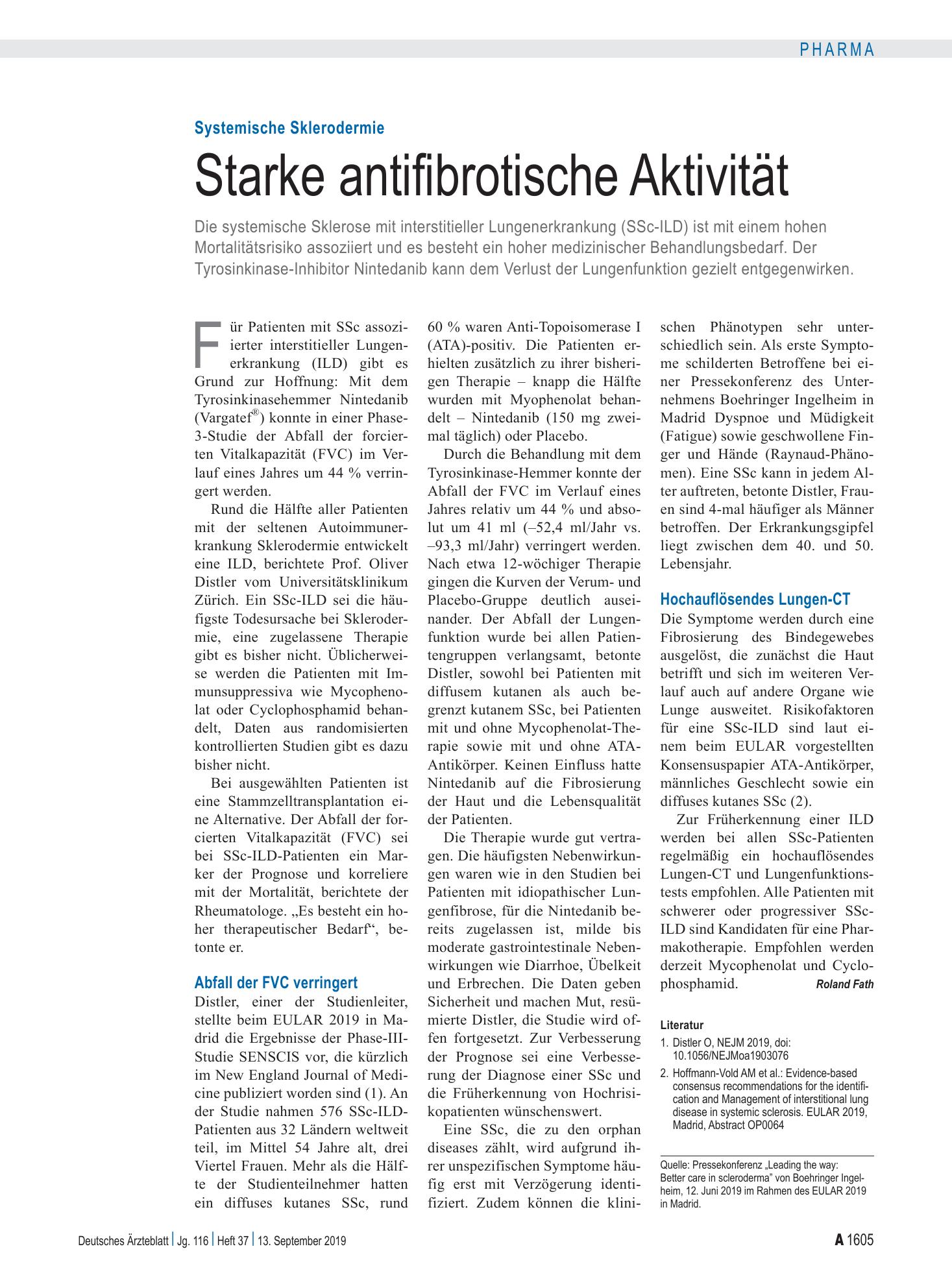 Vorschauseite 1: Systemische Sklerodermie: Starke antifibrotische Aktivität – Deutsches Ärzteblatt