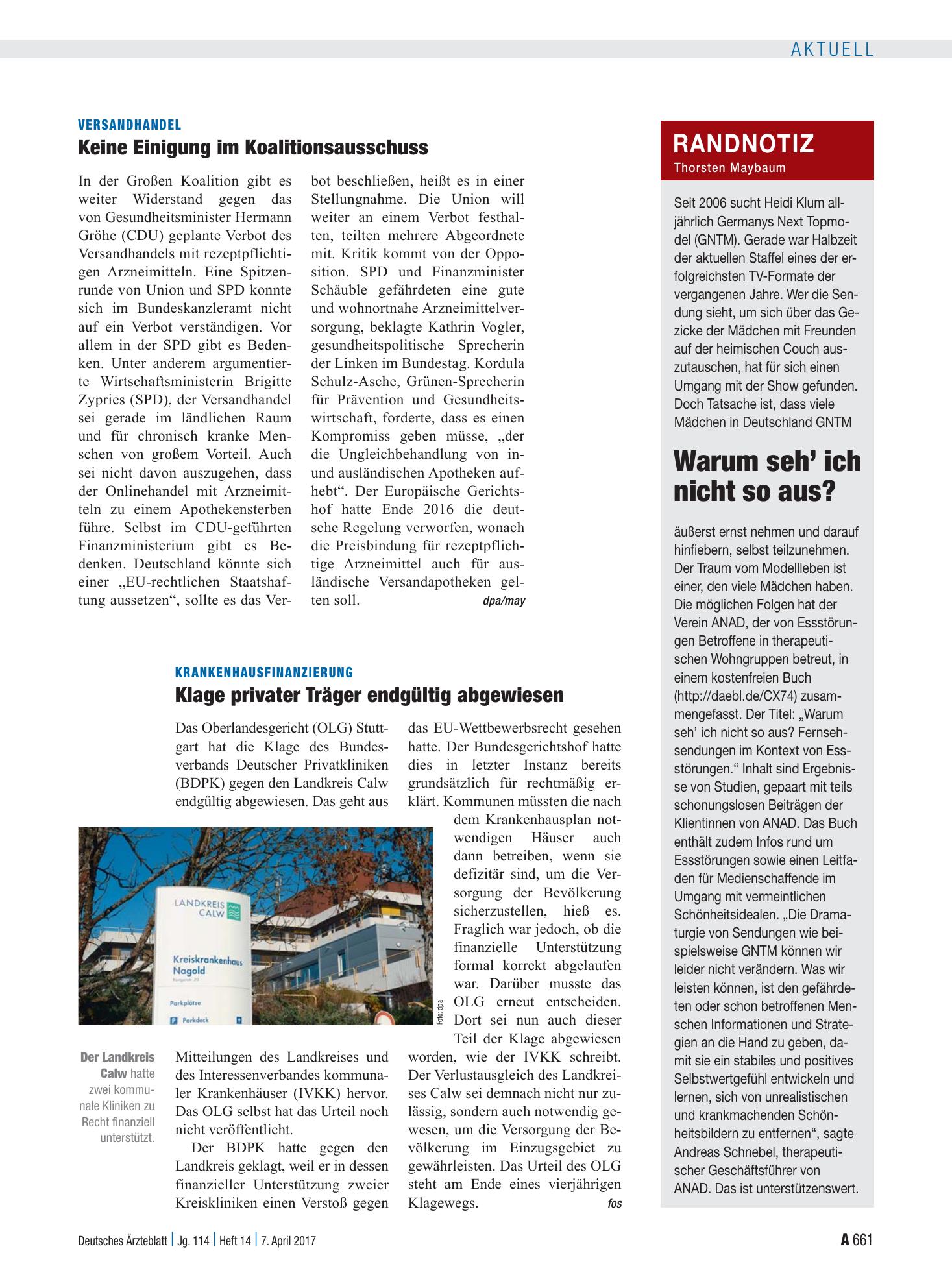 Vorschauseite 1: Versandhandel: Keine Einigung im Koalitionsausschuss – Deutsches Ärzteblatt